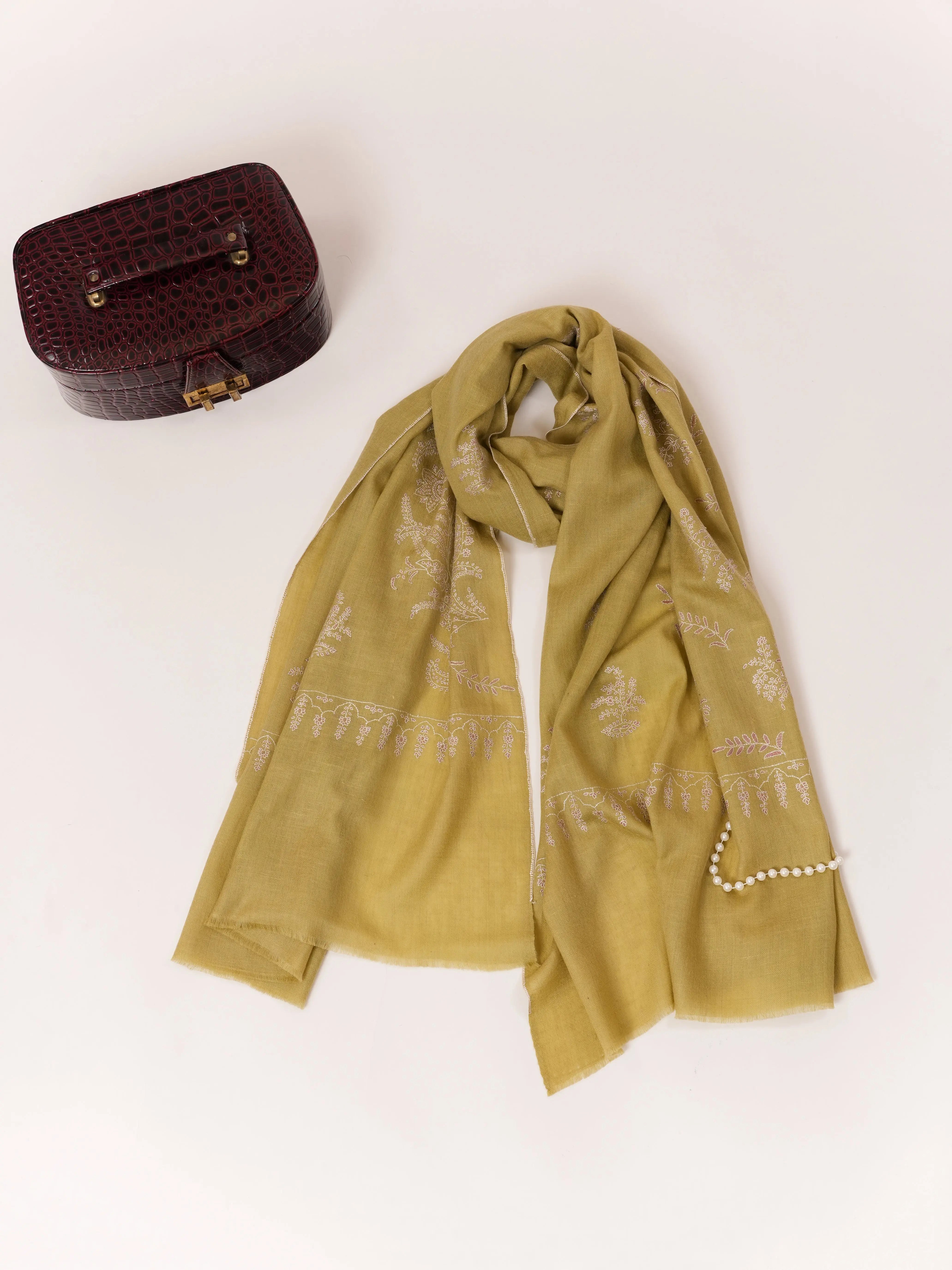 Hand Embroidered Handwoven Indian Cashmere Scarf Shahkaar.com