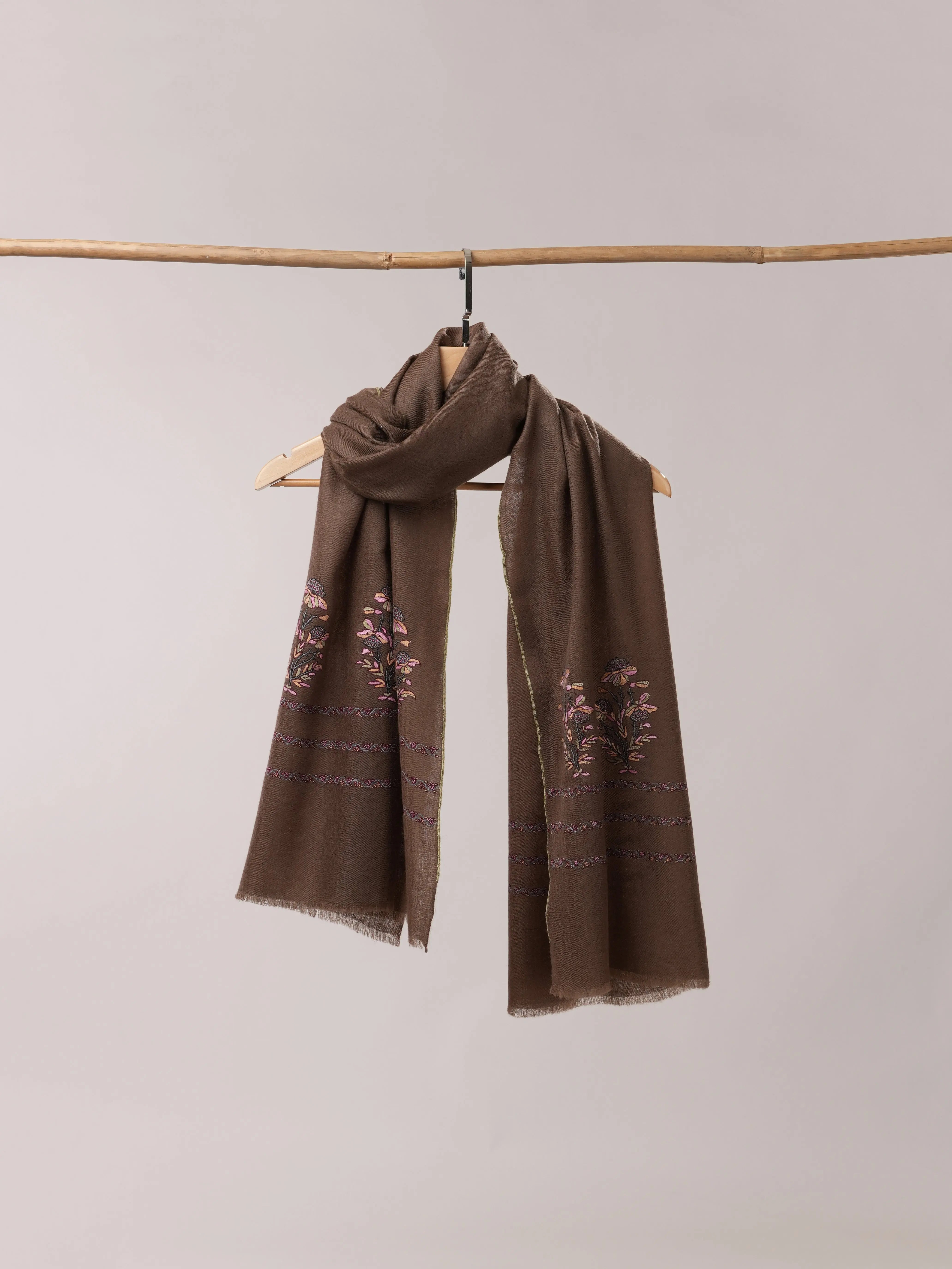 Mughal Motif Hand Embroidered Authentic Cashmere Scarf Shahkaar.com