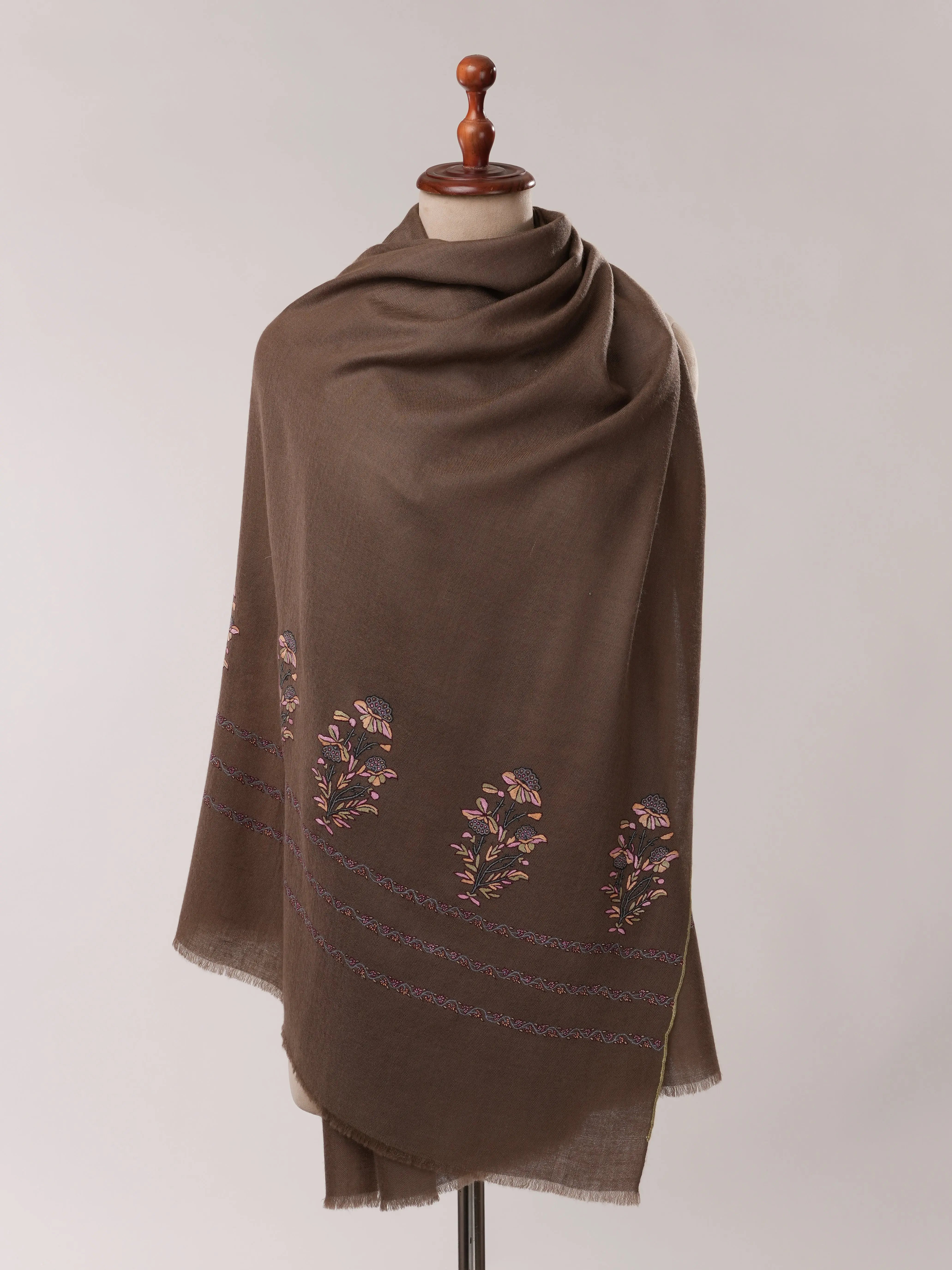 Mughal Motif Hand Embroidered Authentic Cashmere Scarf Shahkaar.com