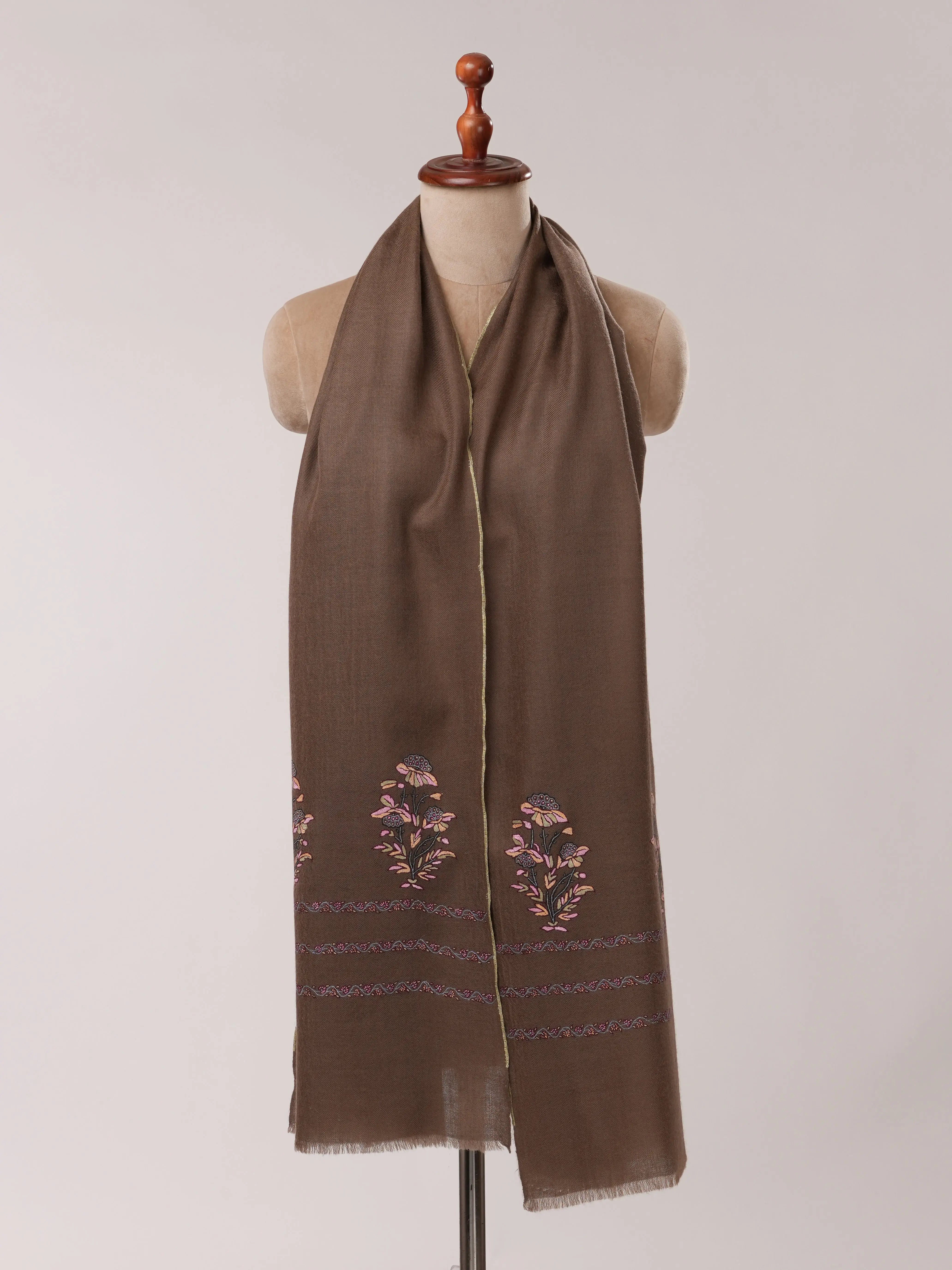 Mughal Motif Hand Embroidered Authentic Cashmere Scarf Shahkaar.com
