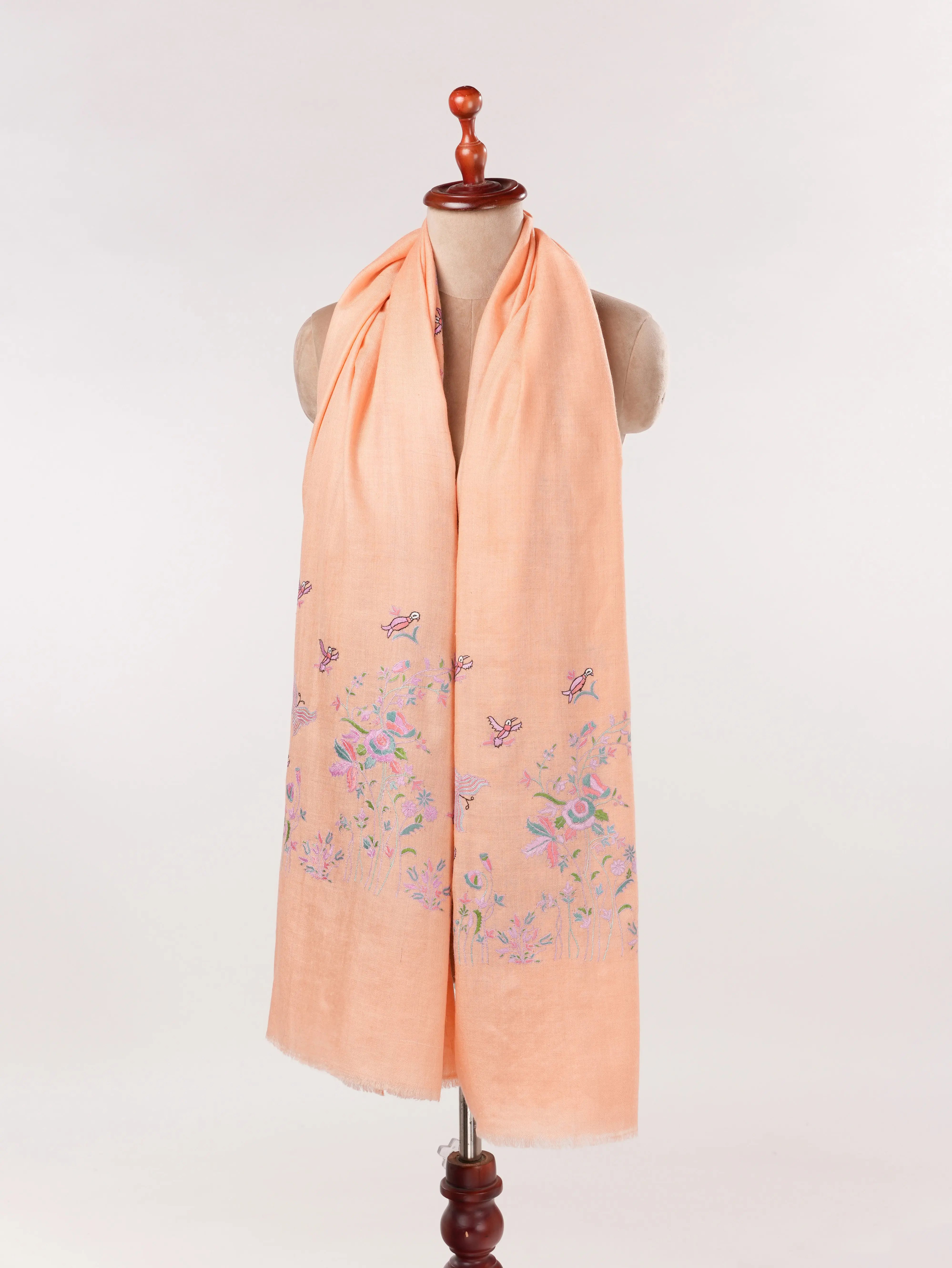 Peach Pashmina Shawl Handwoven in Kashmir with Palldar Hand Embroidery Shahkaar.com