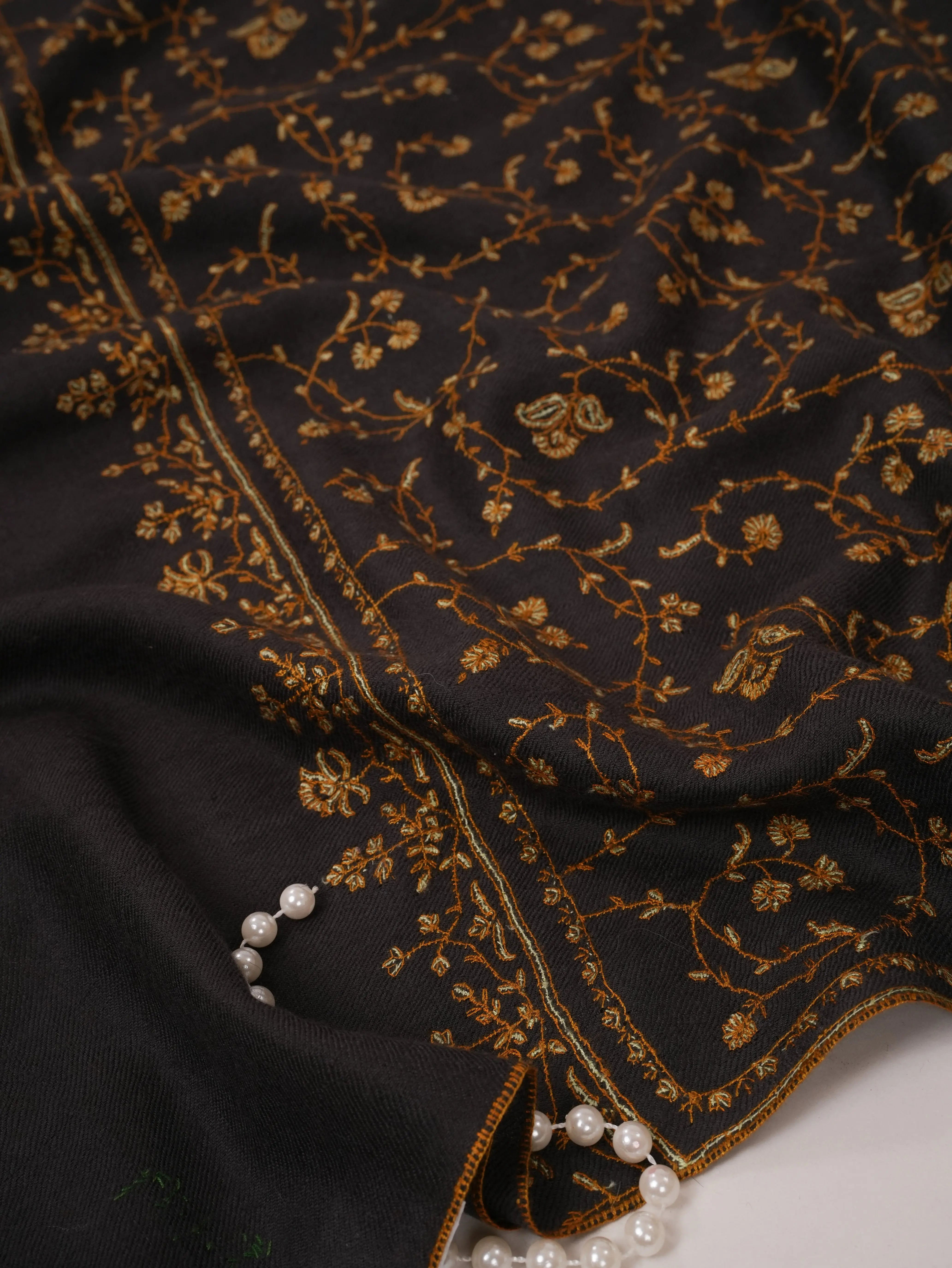 Grey Cashmere Scarf with Jali Hand Embroidery Shahkaar.com