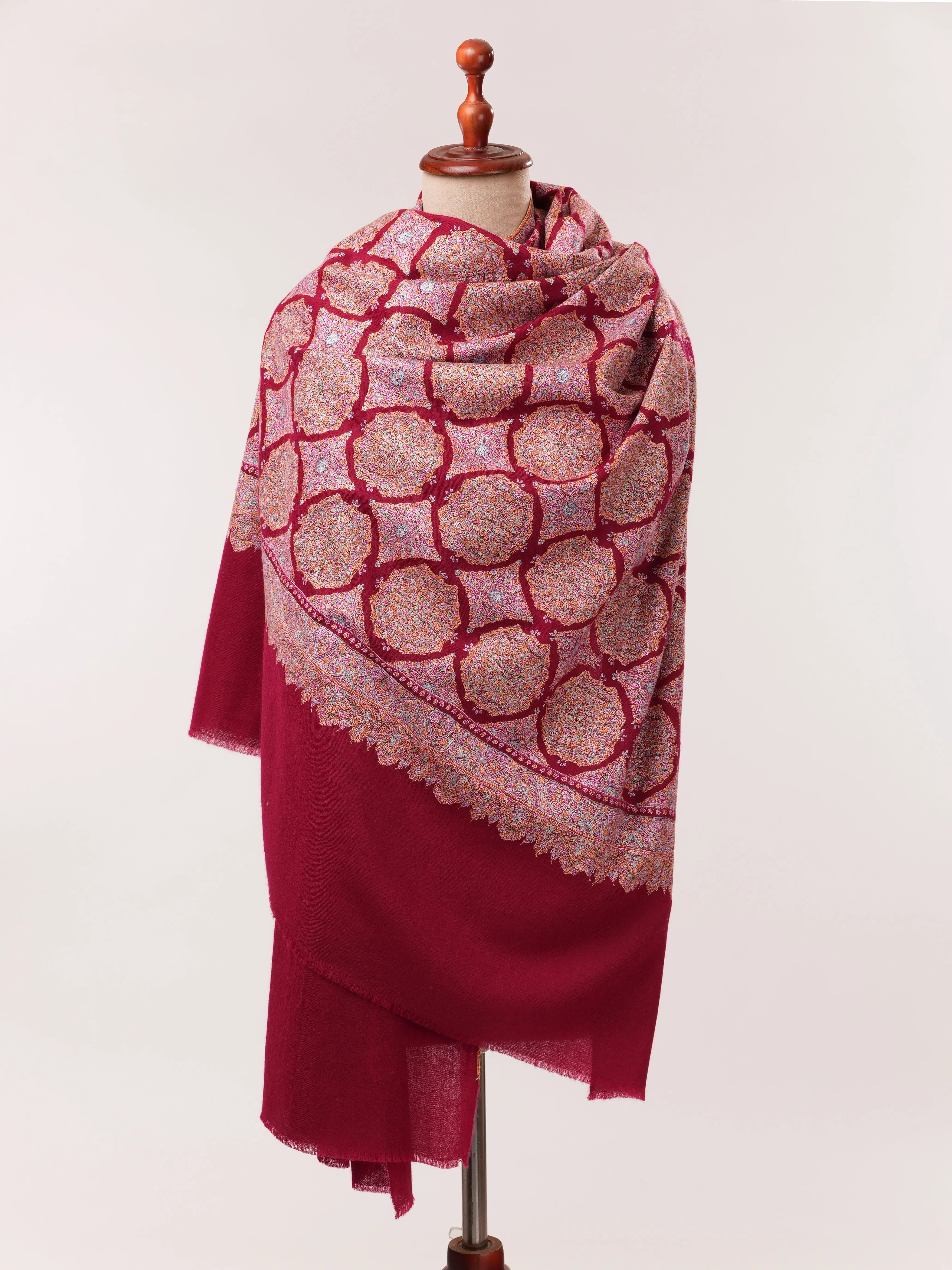 Handwoven Pure Pashmina Jamavar Shawl with Detailed Sozni Embroidery Shahkaar.com