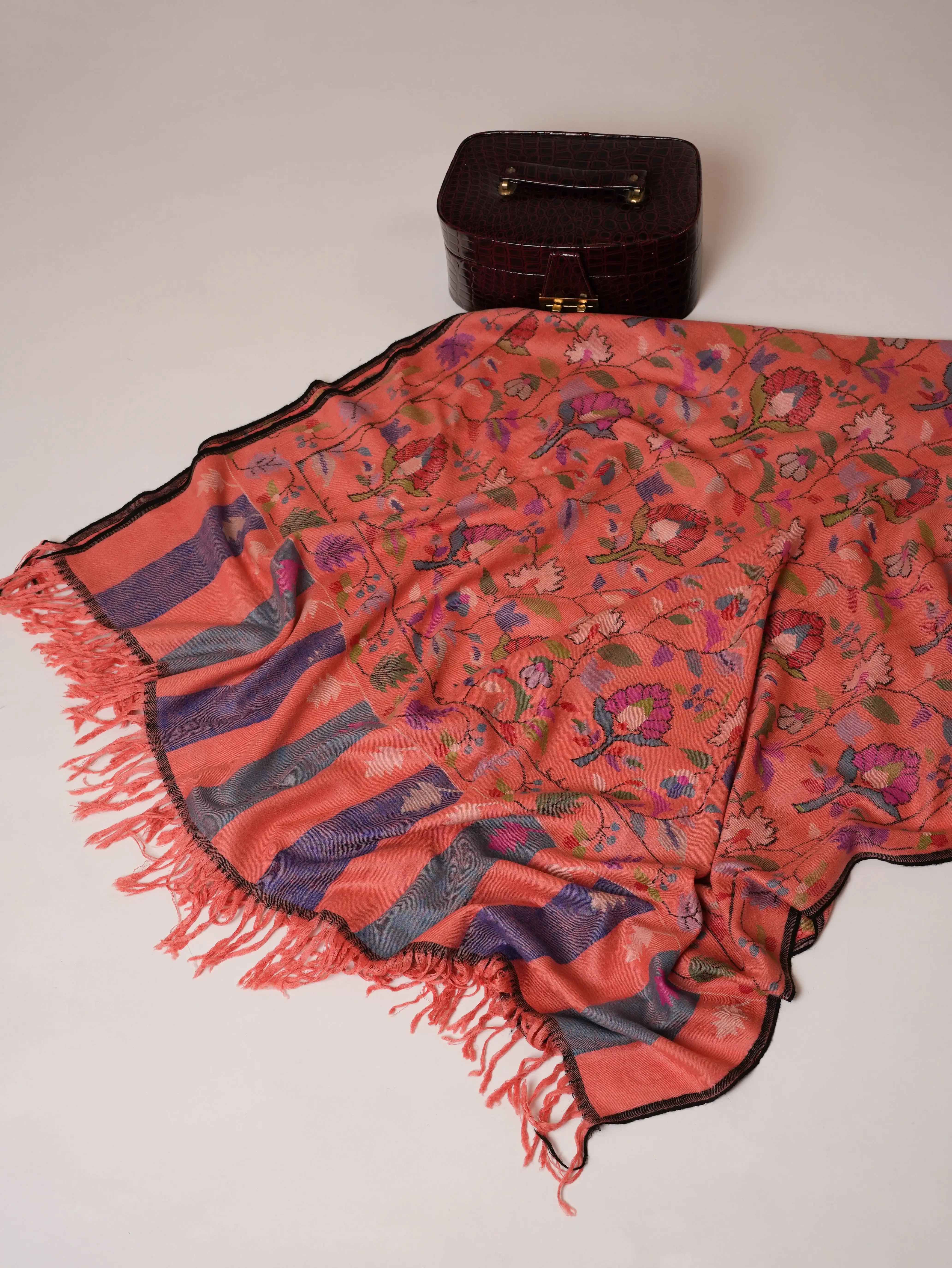 Coral Handwoven Kani Kashmiri Pashmina Shawl Shahkaar Global