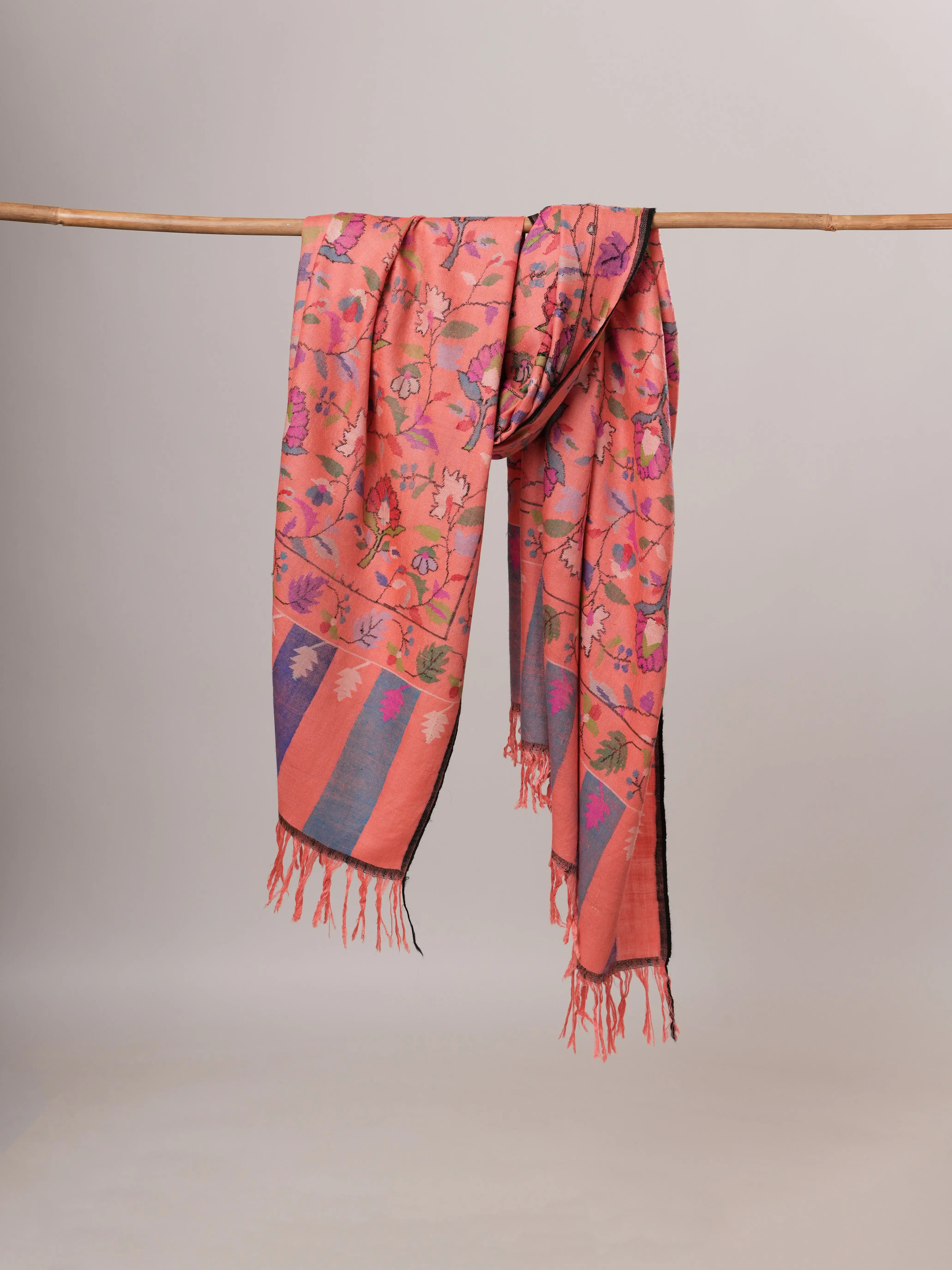 Coral Handwoven Kani Kashmiri Pashmina Shawl Shahkaar Global