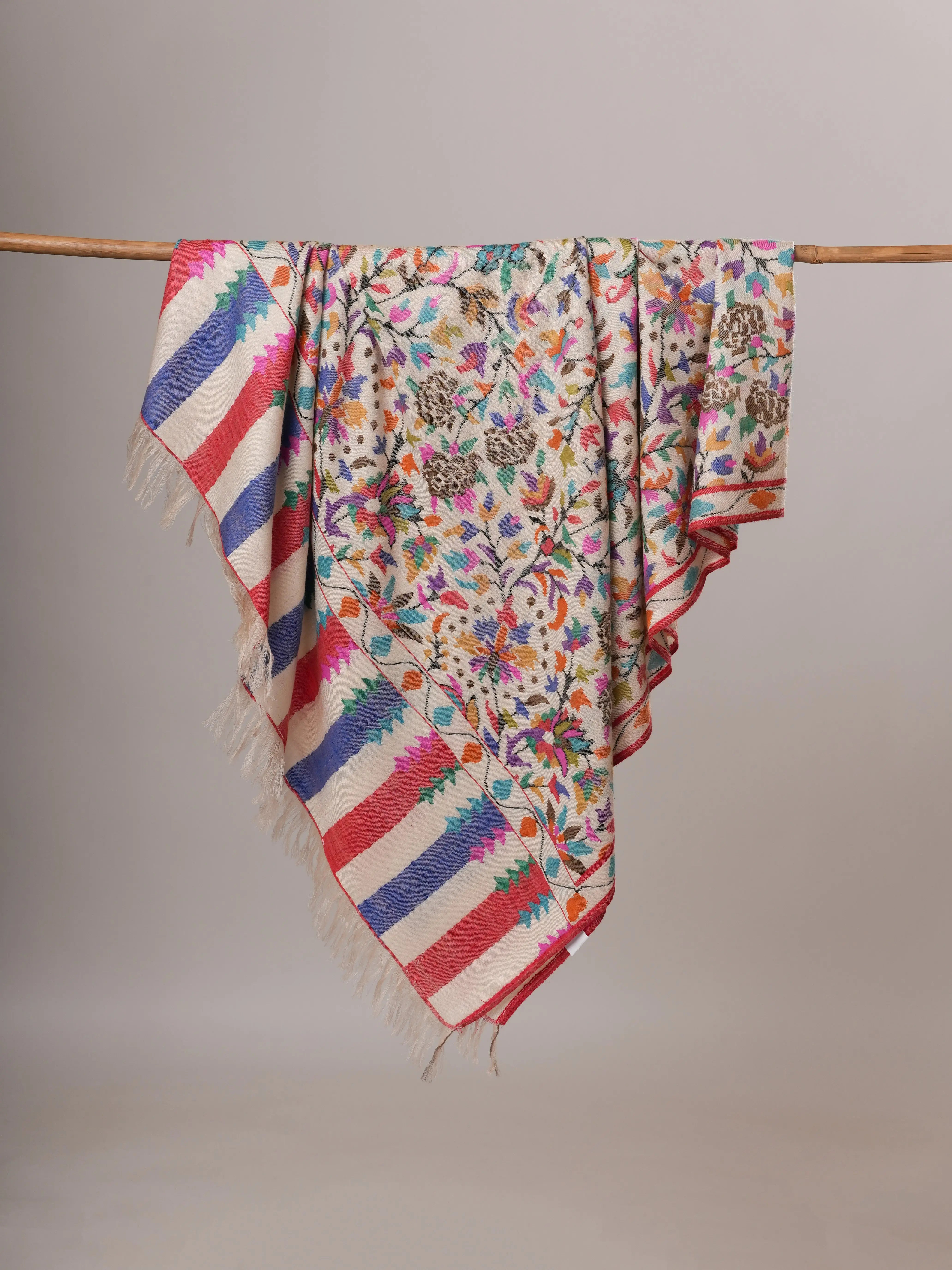 Ivory Floral Handwoven Kani Pashmina Jamavar Shawl Shahkaar Global