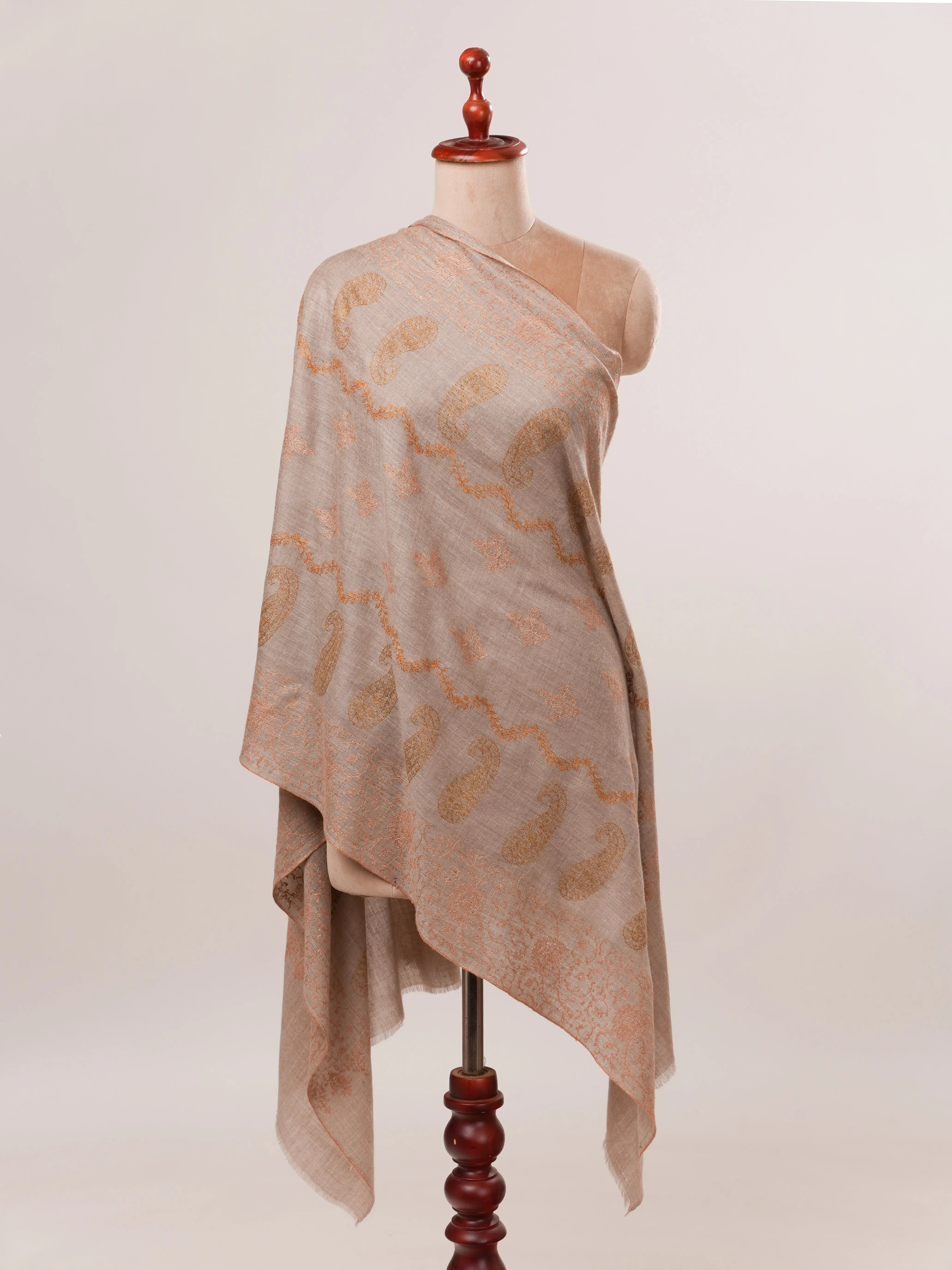 Natural Grey Cashmere Scarf with Hand Embroidery Shahkaar.com