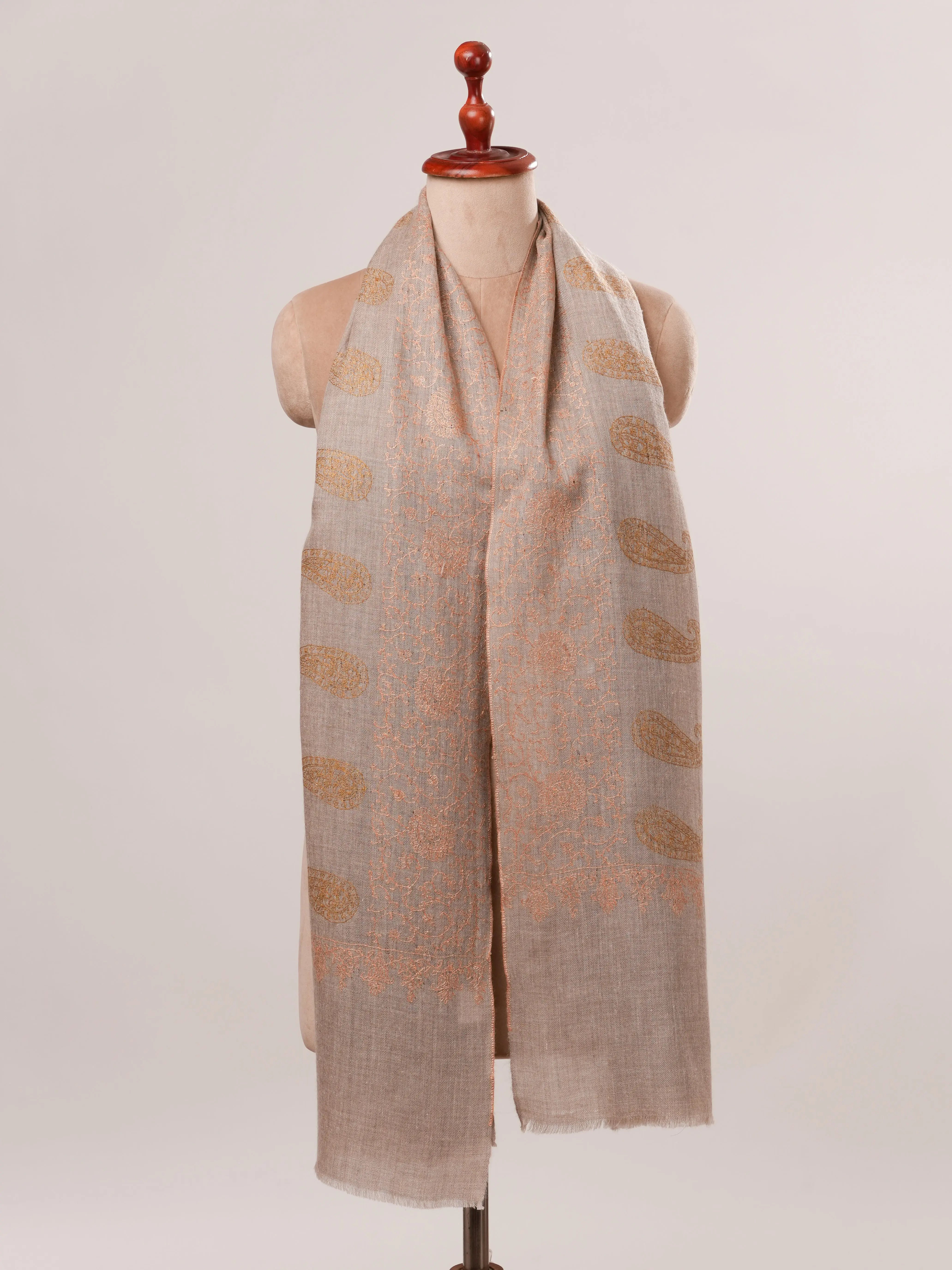Natural Grey Cashmere Scarf with Hand Embroidery Shahkaar.com