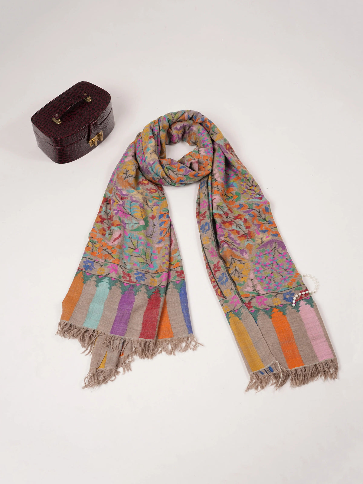 Oversized Beige Kani Handwoven Genuine Pashmina Shawl