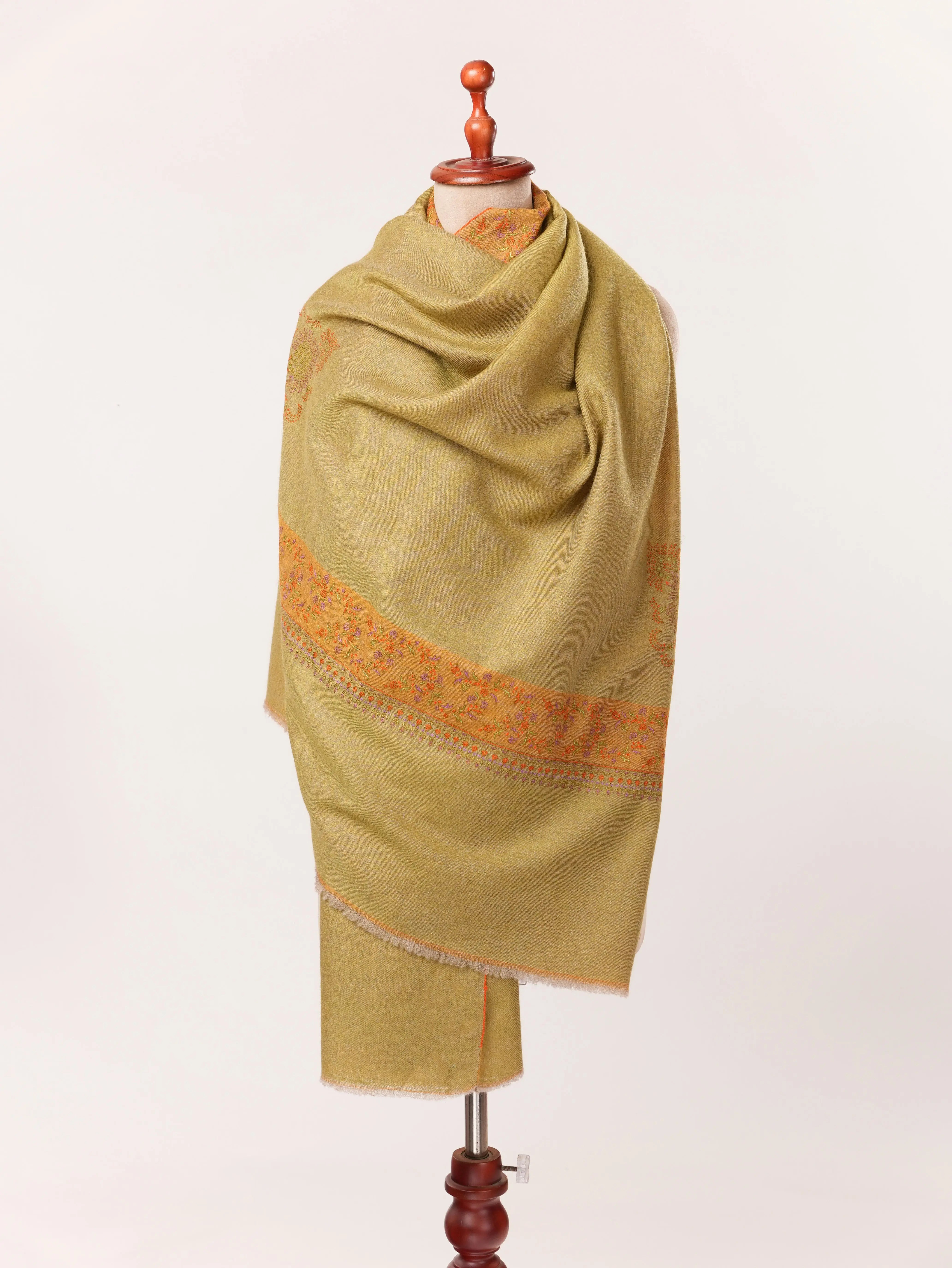 Dualtone Kashmiri Handwoven Pashmina Shawl with Hand Sozni Daurdar Embroidery Shahkaar.com