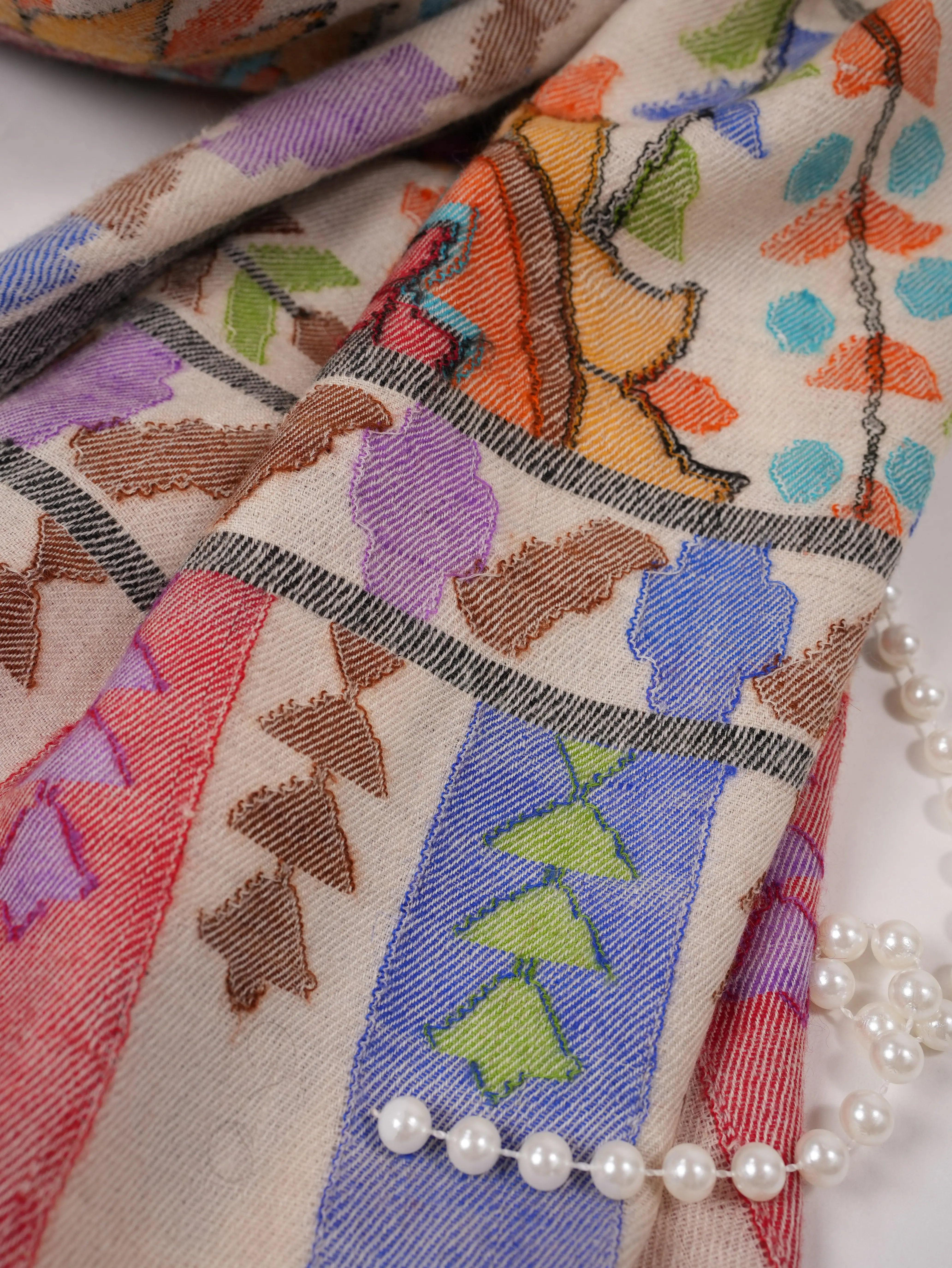 Kani Handwoven Light Natural White Pashmina Shawl Shahkaar.com