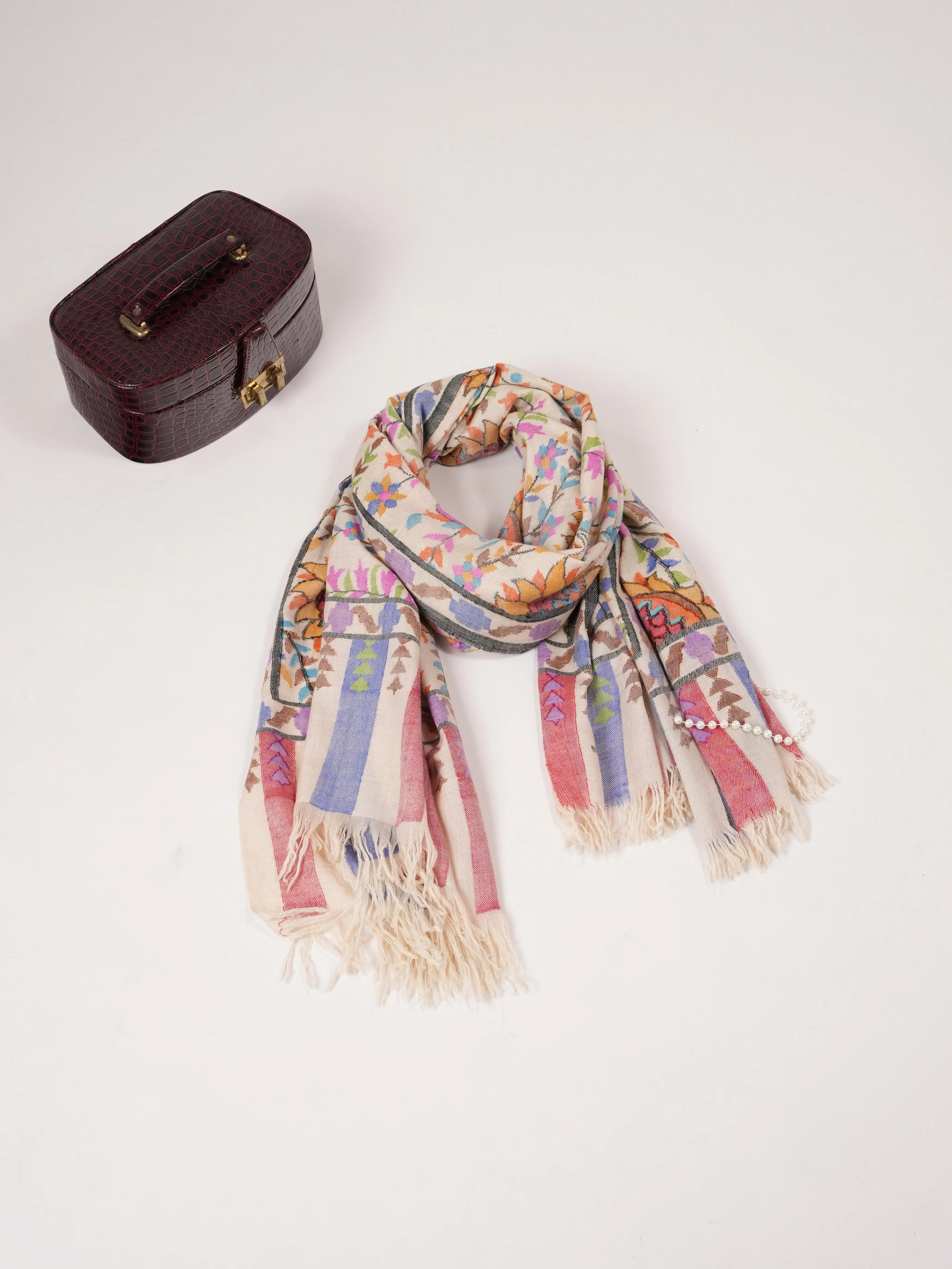 Kani Handwoven Light Natural White Pashmina Shawl Shahkaar.com