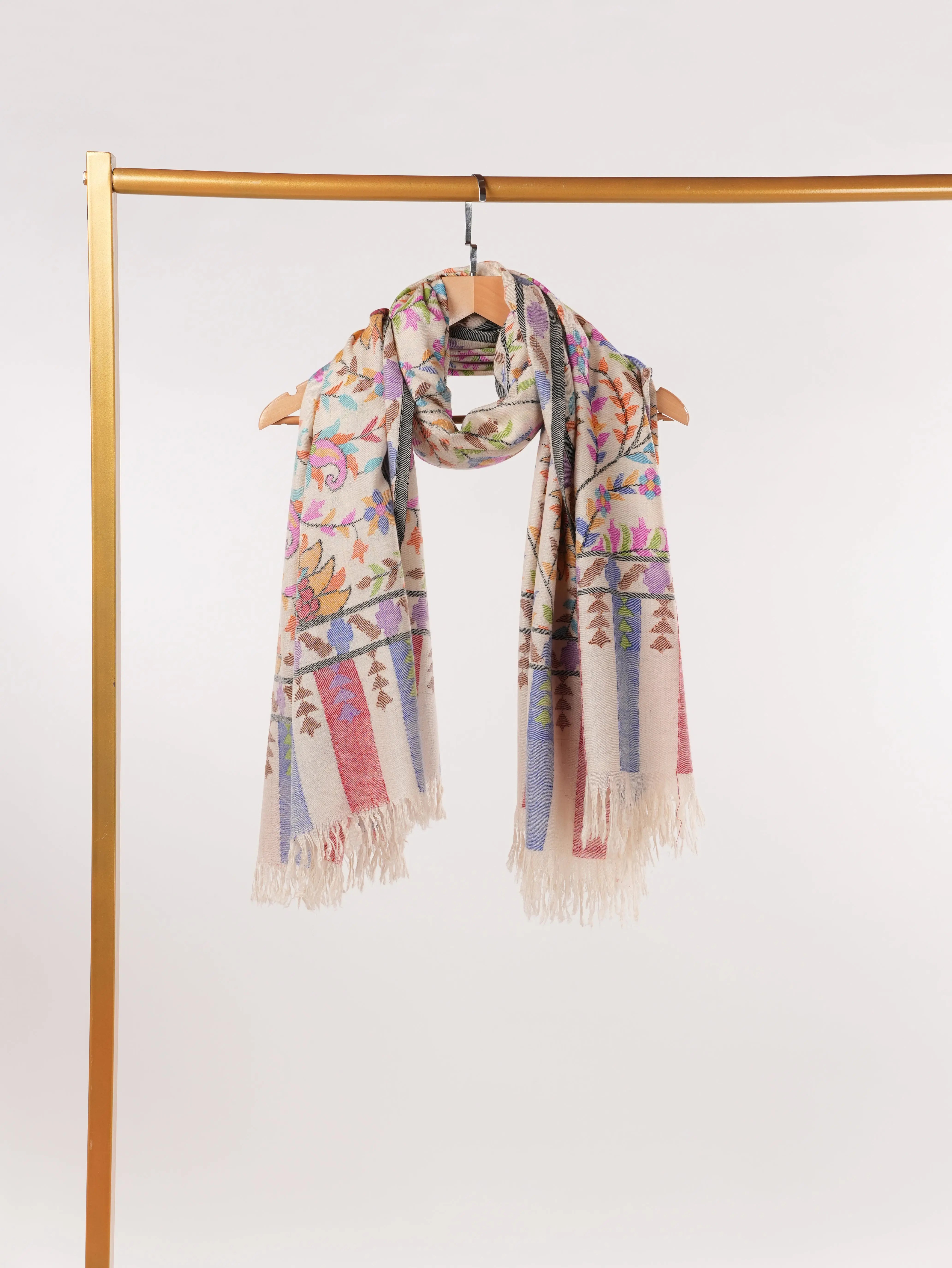 Kani Handwoven Light Natural White Pashmina Shawl Shahkaar.com