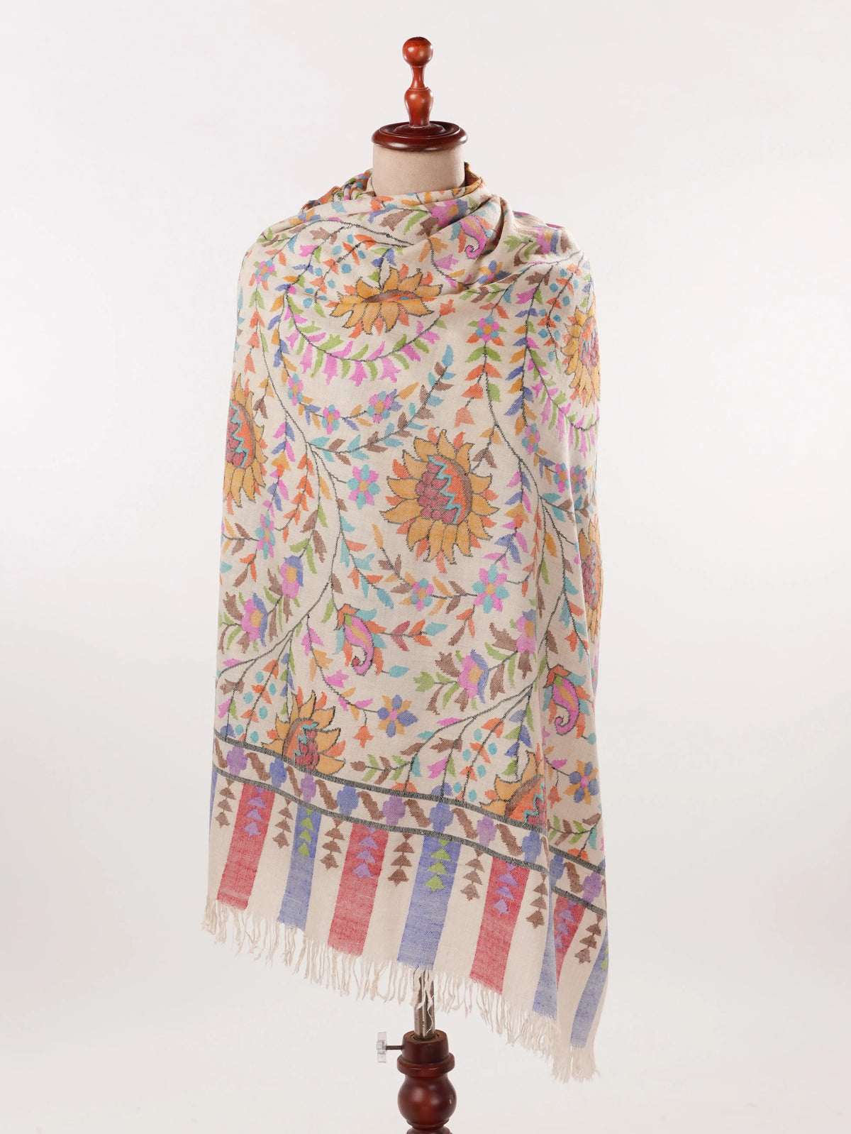Kani Handwoven Light Natural White Pashmina Shawl Shahkaar.com