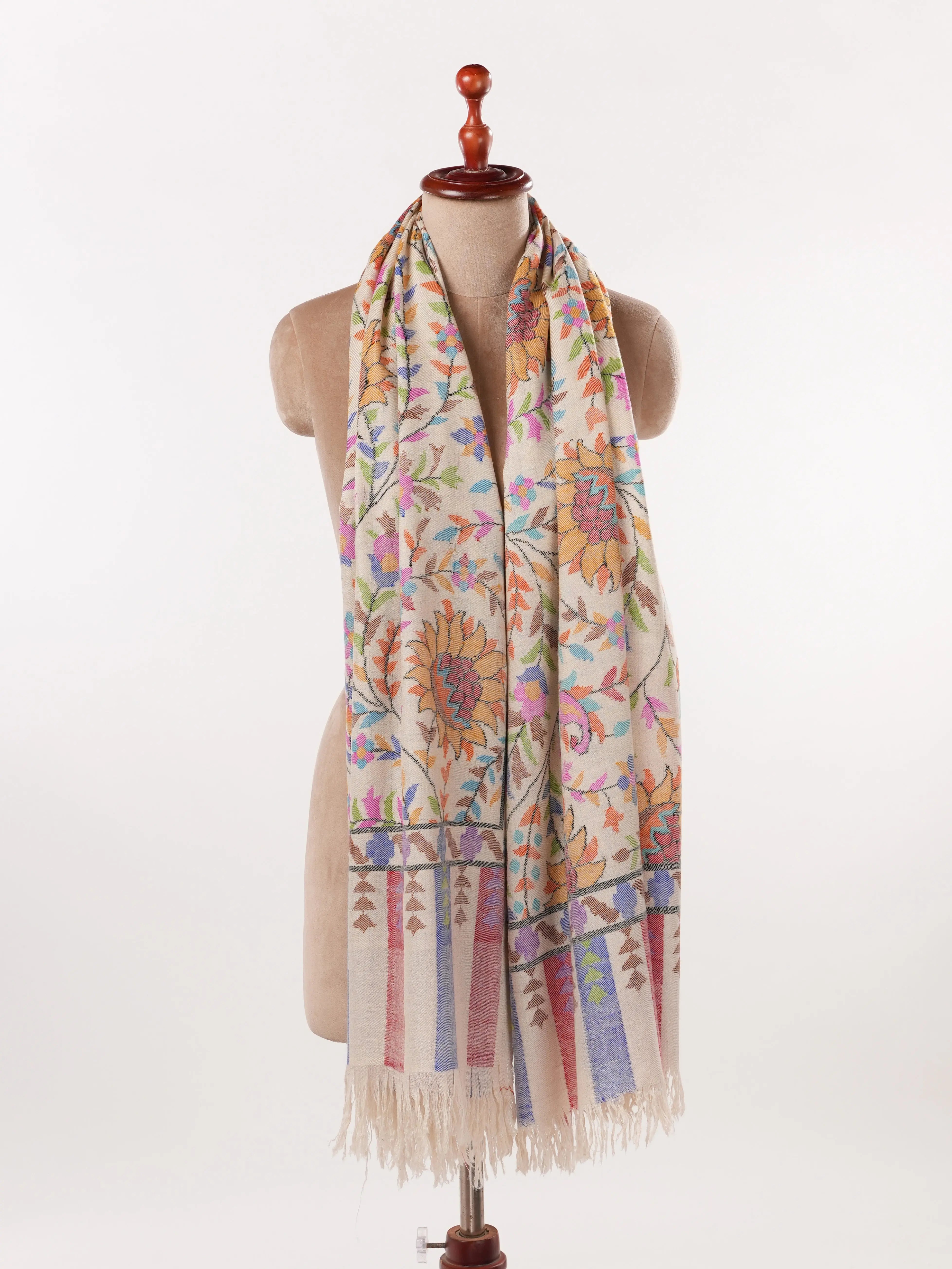 Kani Handwoven Light Natural White Pashmina Shawl Shahkaar.com