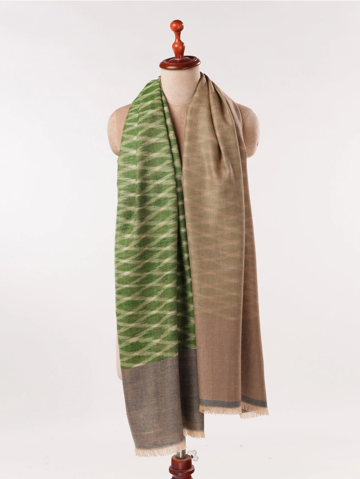 Dual Tone Handwoven Soft Pashmina Shawl with Ikat Weave