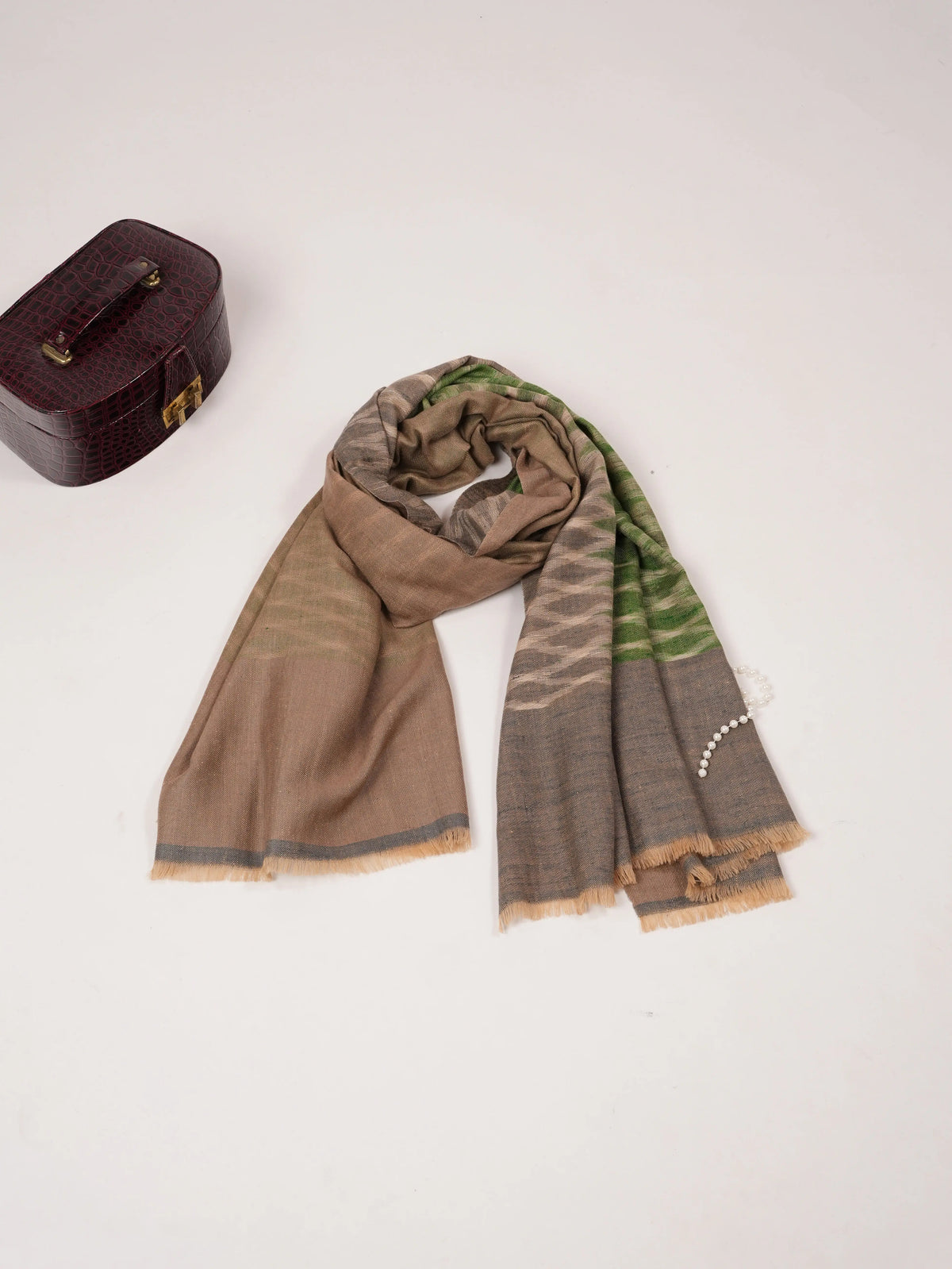 Dual Tone Handwoven Soft Pashmina Shawl with Ikat Weave