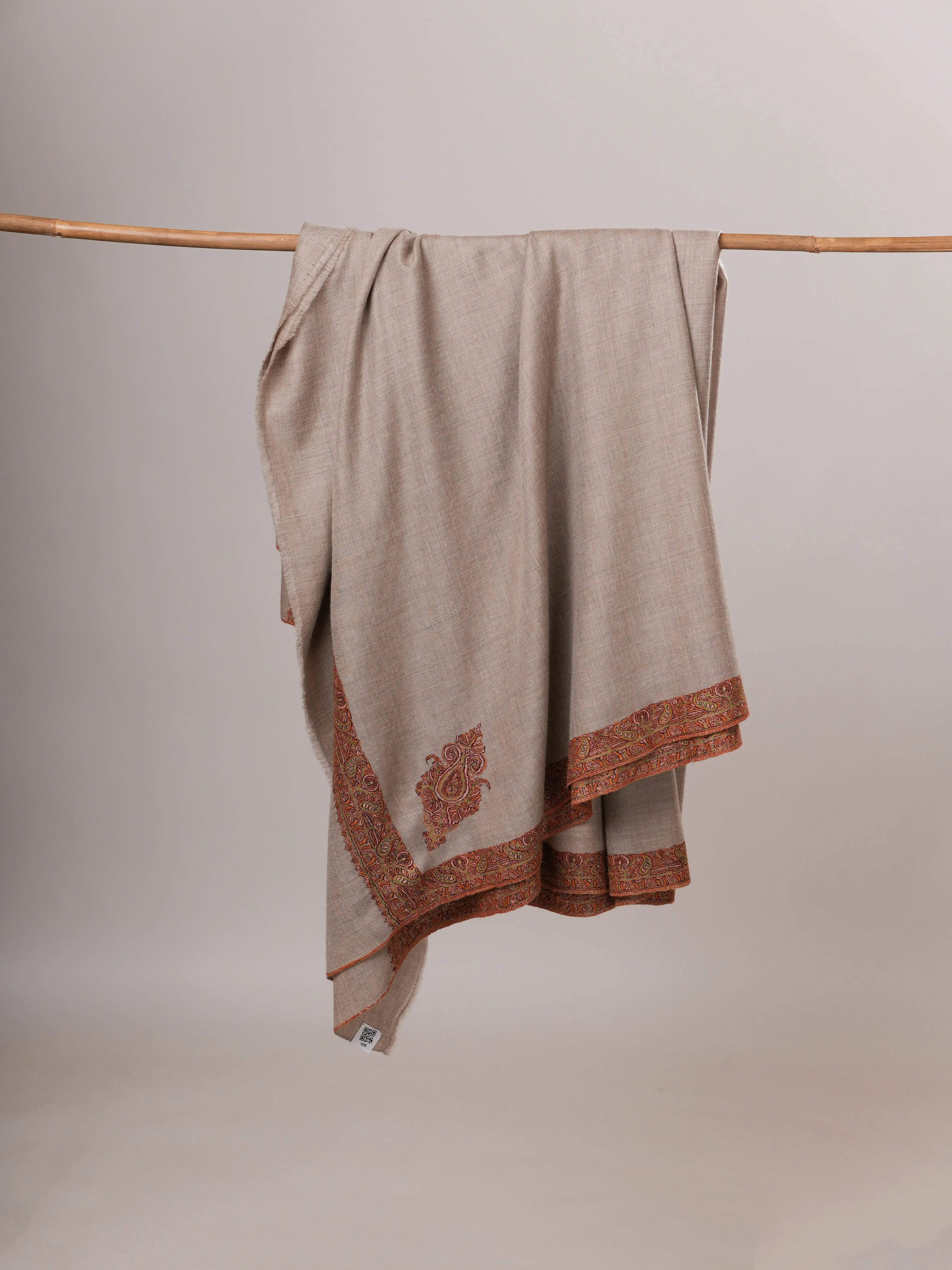 Hand Embroidered Daurdar Oversized Natural Pure Pashmina Shawl Shahkaar Global