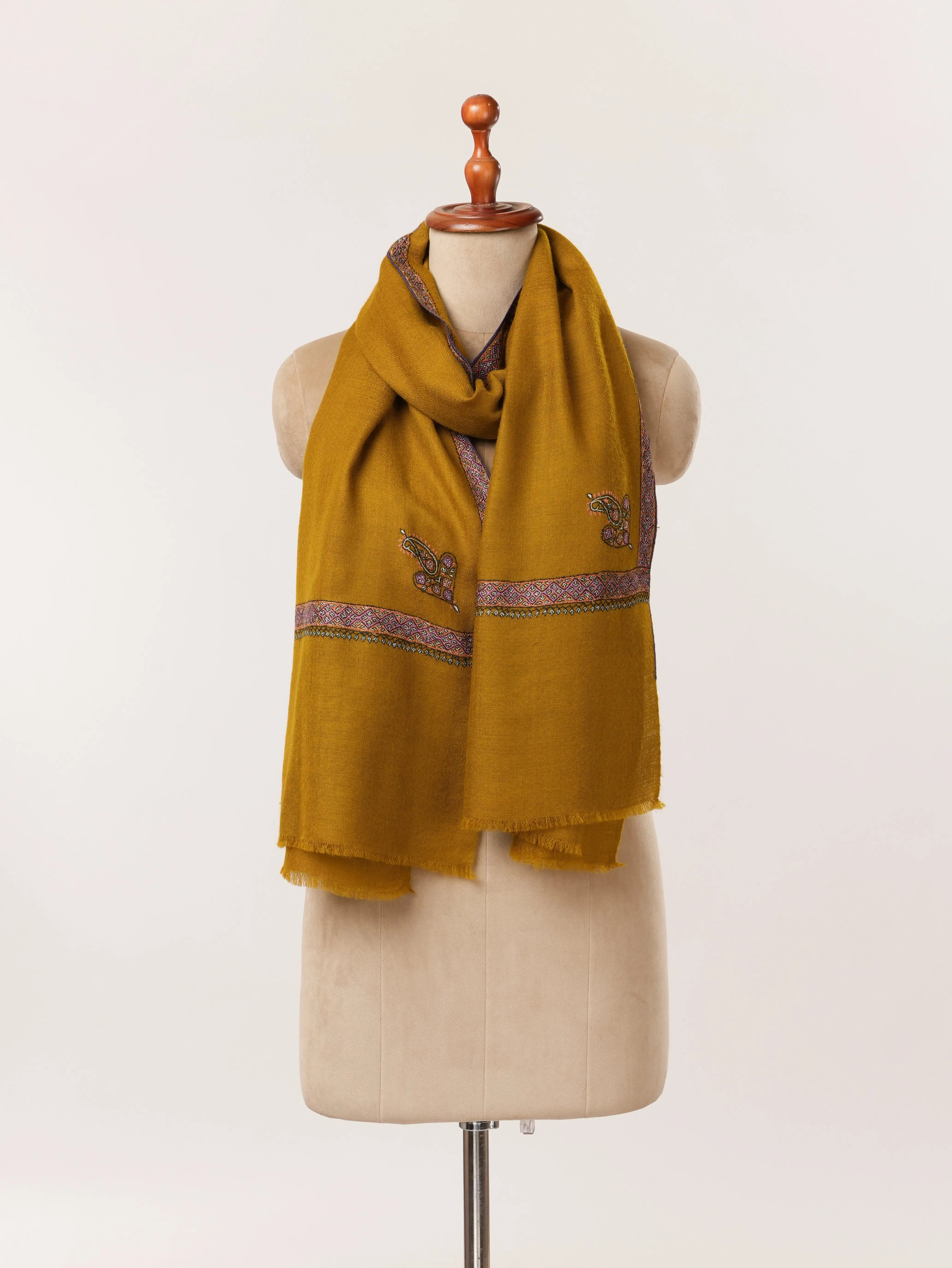 Handwoven Kashmiri Scarf in Luxurious Cashmere with Hashia Hand Embroidery Shahkaar.com