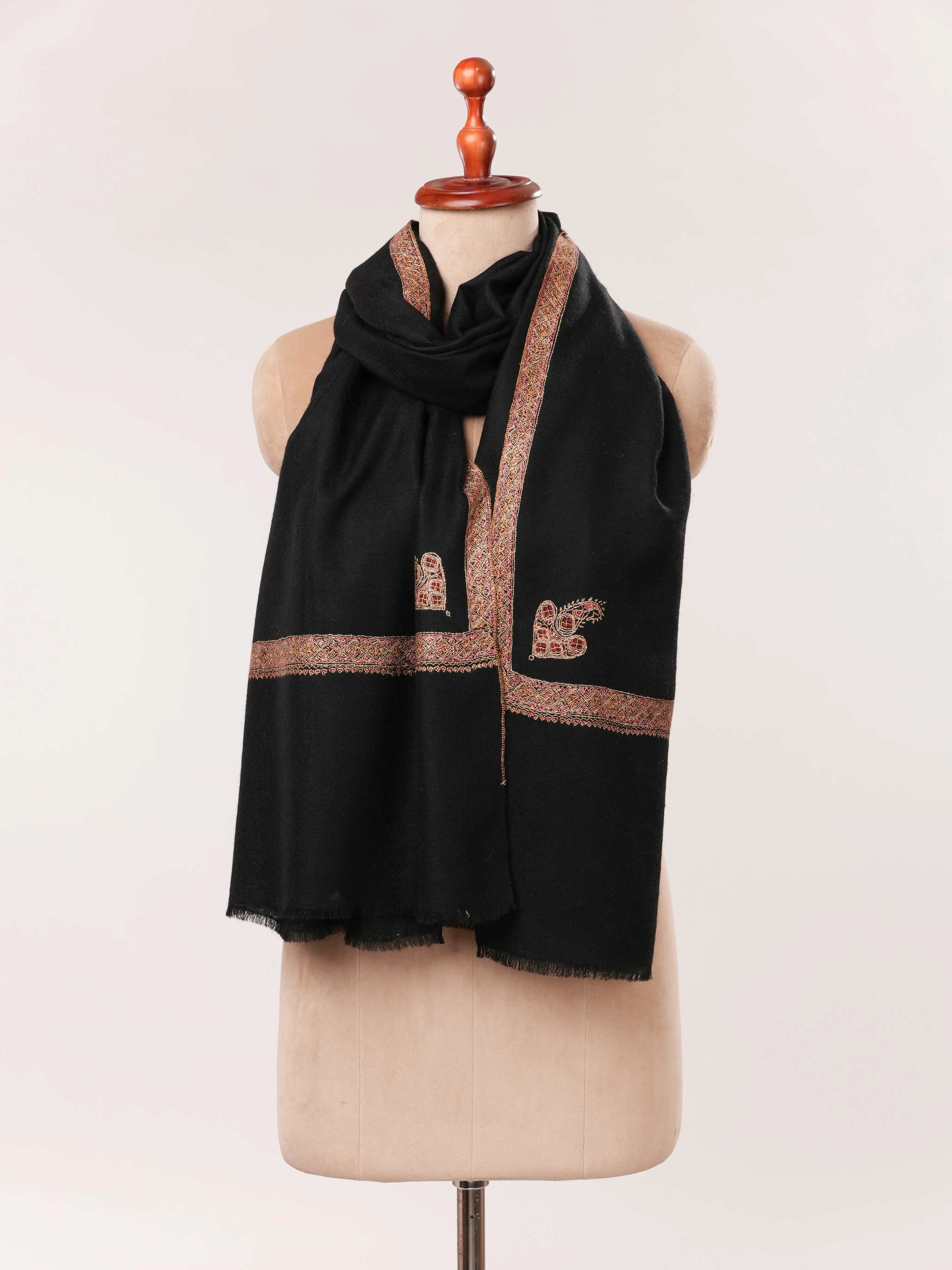 Black Hashia Hand Embroidered Soft Cashmere Scarf Shahkaar.com