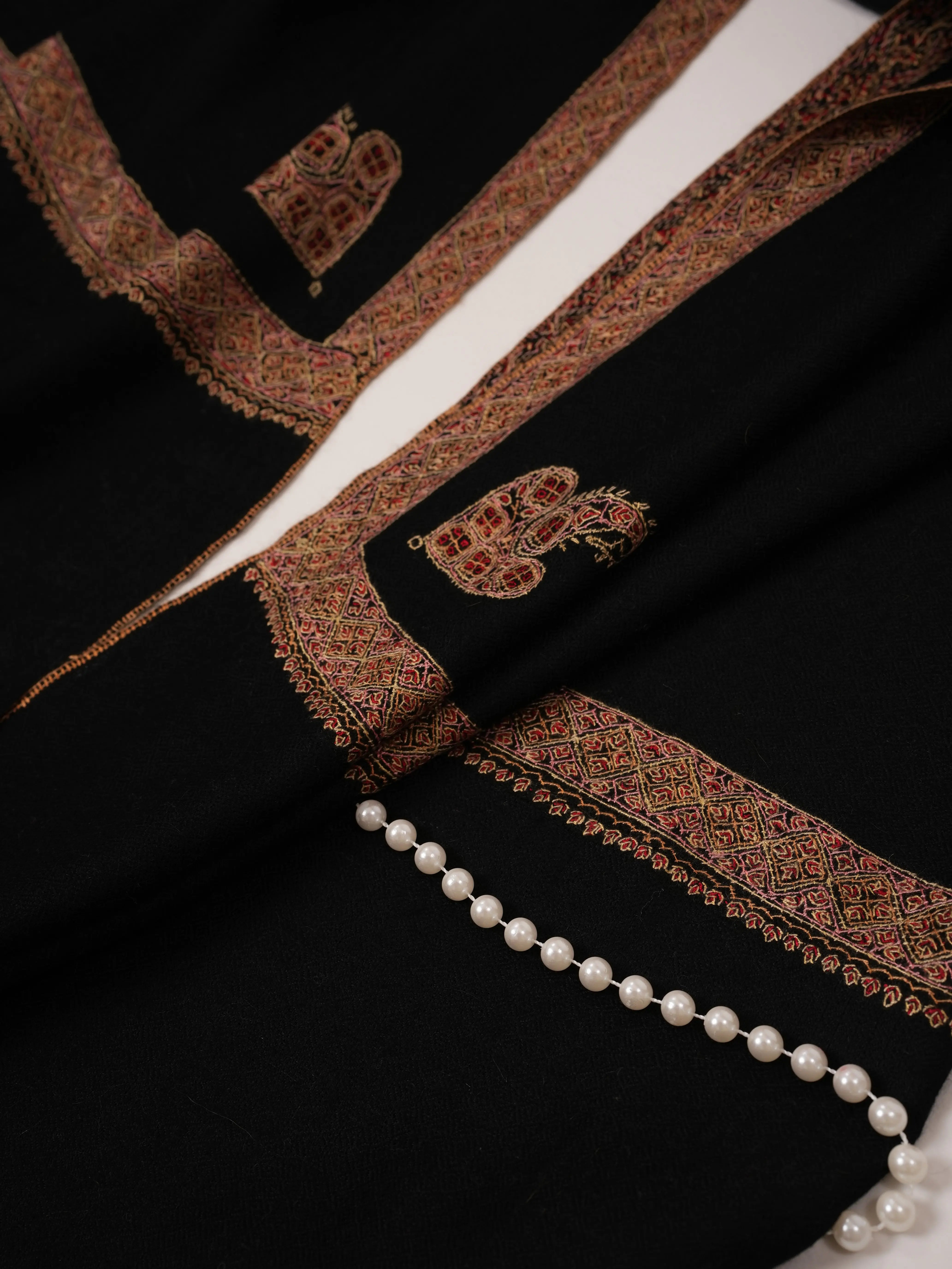Black Hashia Hand Embroidered Soft Cashmere Scarf Shahkaar.com