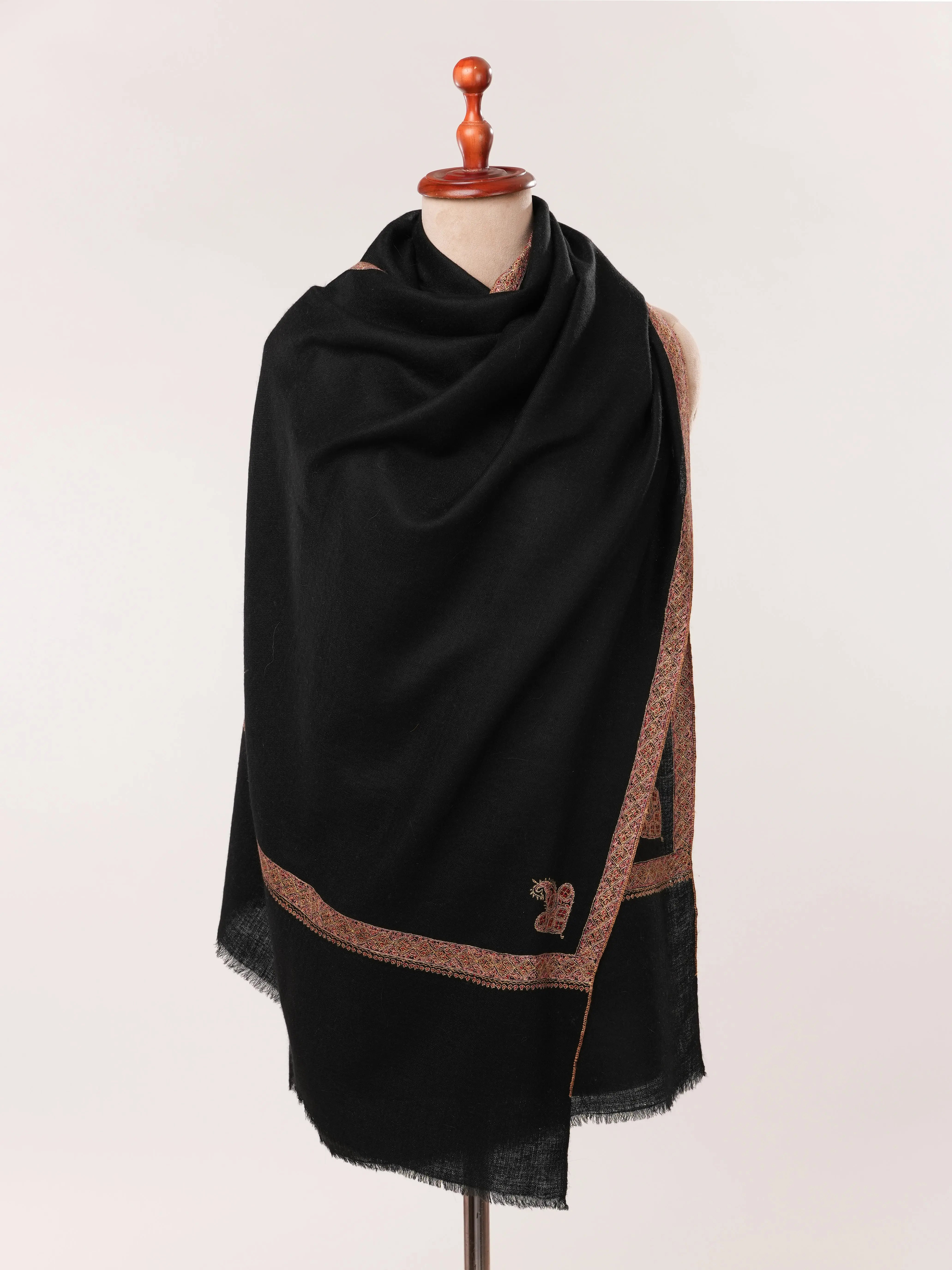 Black Hashia Hand Embroidered Soft Cashmere Scarf Shahkaar.com