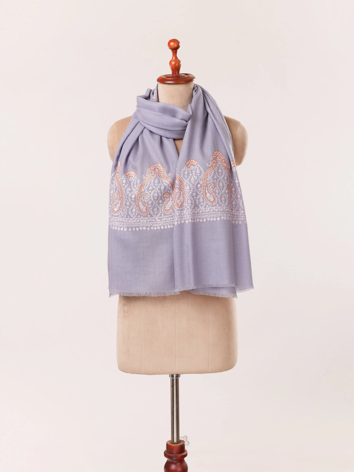 Baby Blue Cashmere Handwoven Scarf with Kashmiri Sozni Palldar Embroidery Shahkaar.com