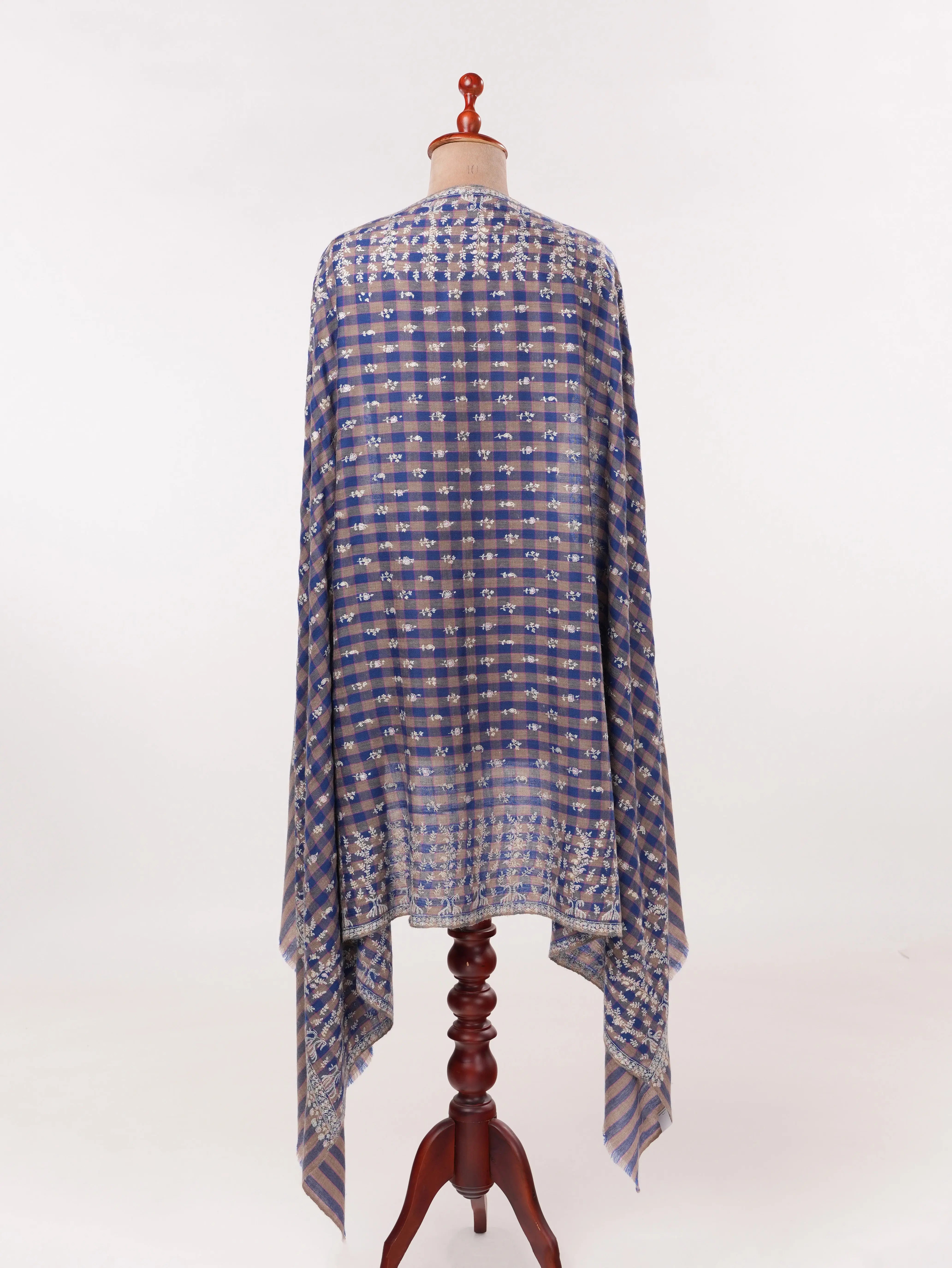 Handwoven Check Shawl Pure Pashmina with Hand Buteh Embroidery Shahkaar.com