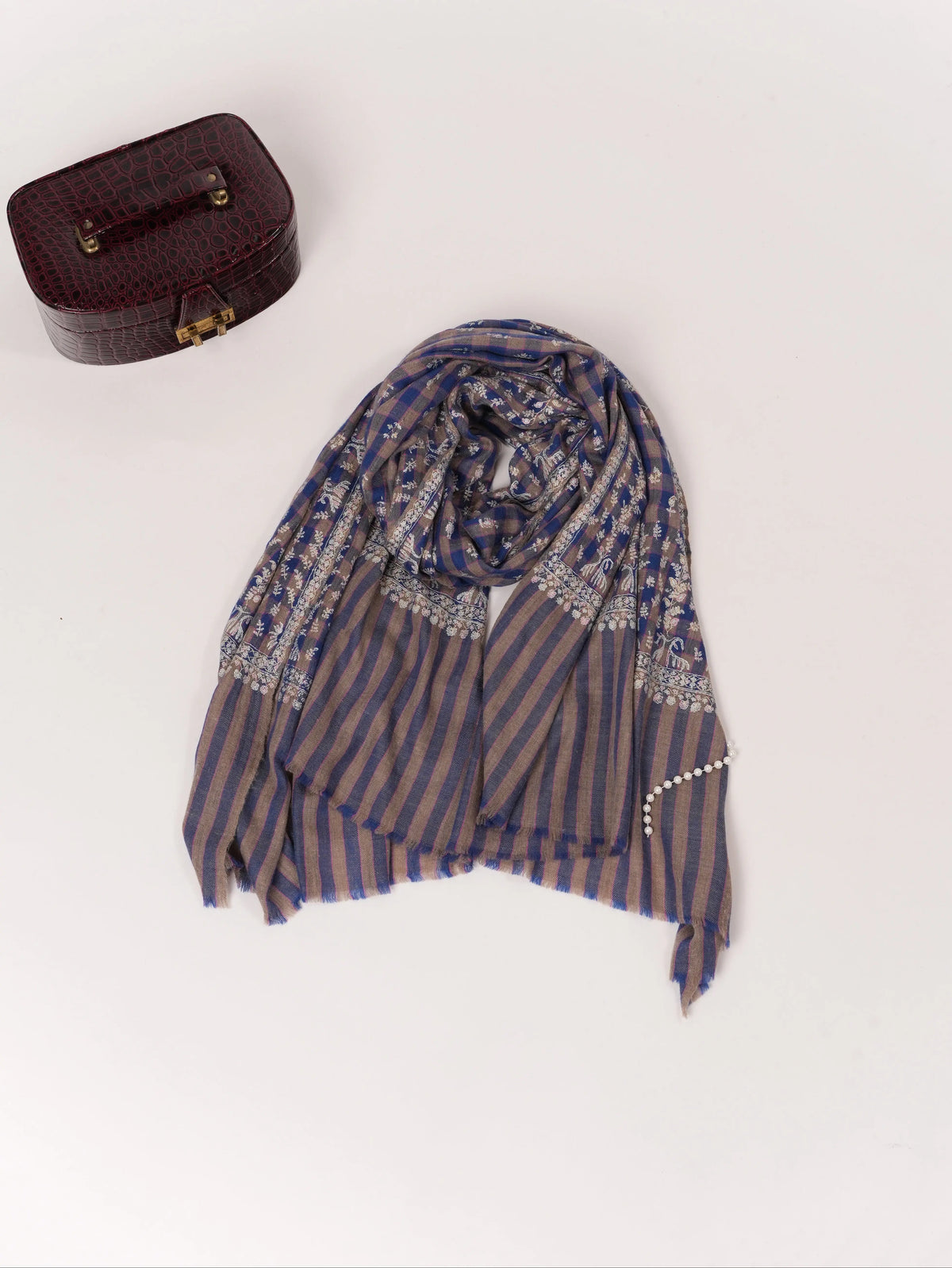 Handwoven Check Shawl Pure Pashmina with Hand Buteh Embroidery Shahkaar.com