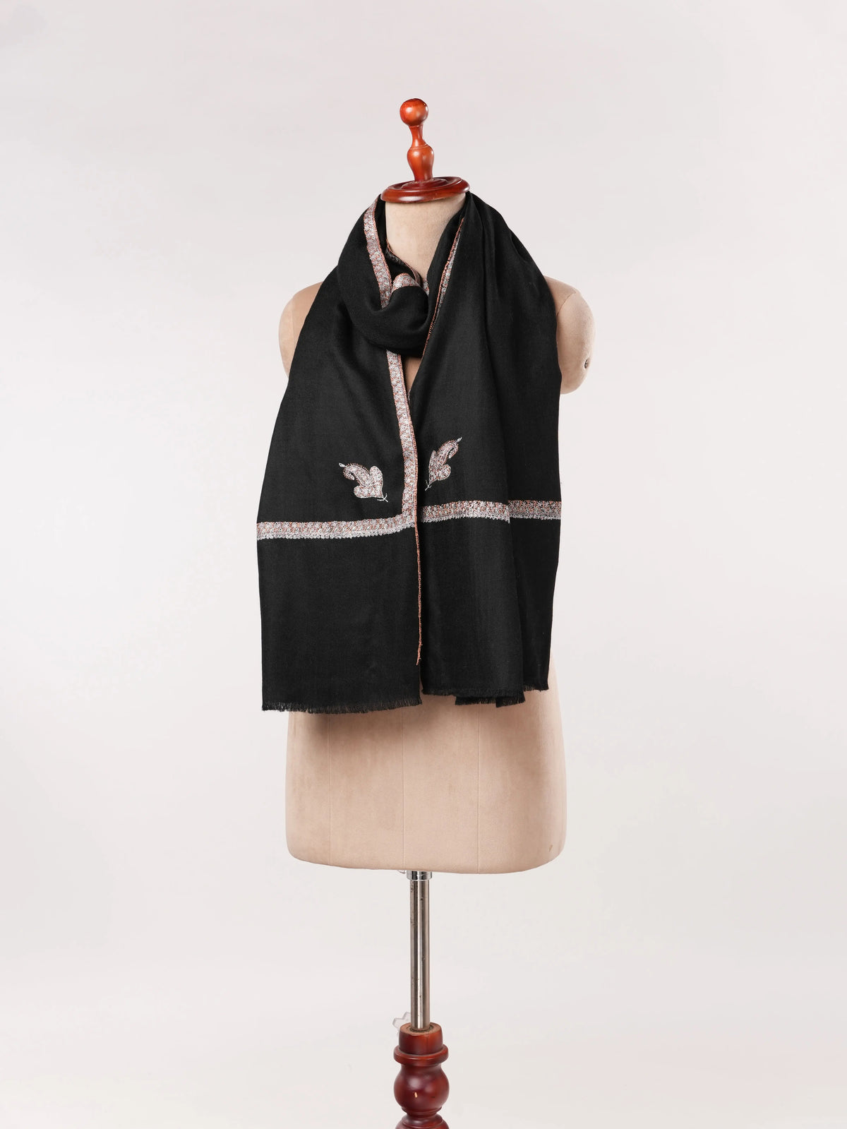 Soft Pashmina Kashmiri Handwoven Black Shawl with Baildar Hand Sozni Embroidery Shahkaar.com