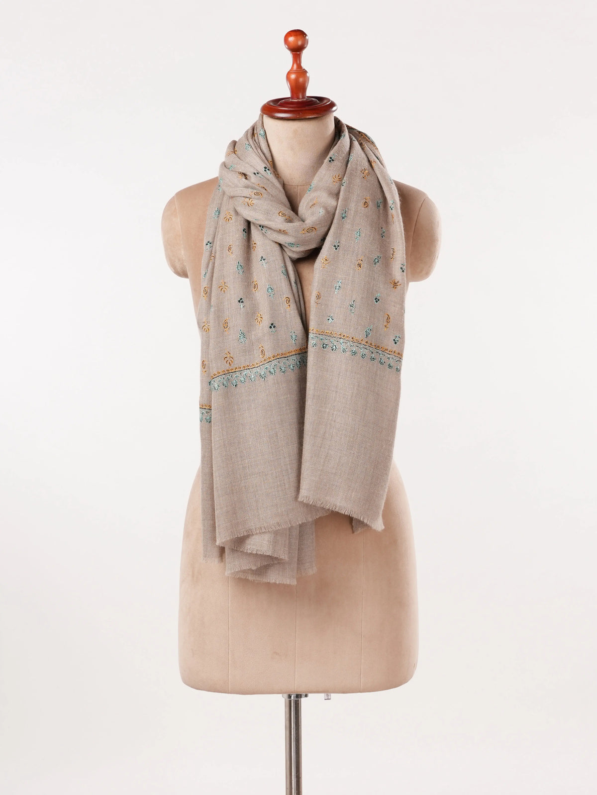 Sozni Buteh Embroidered Natural Beige Original Handwoven Pashmina Shawl