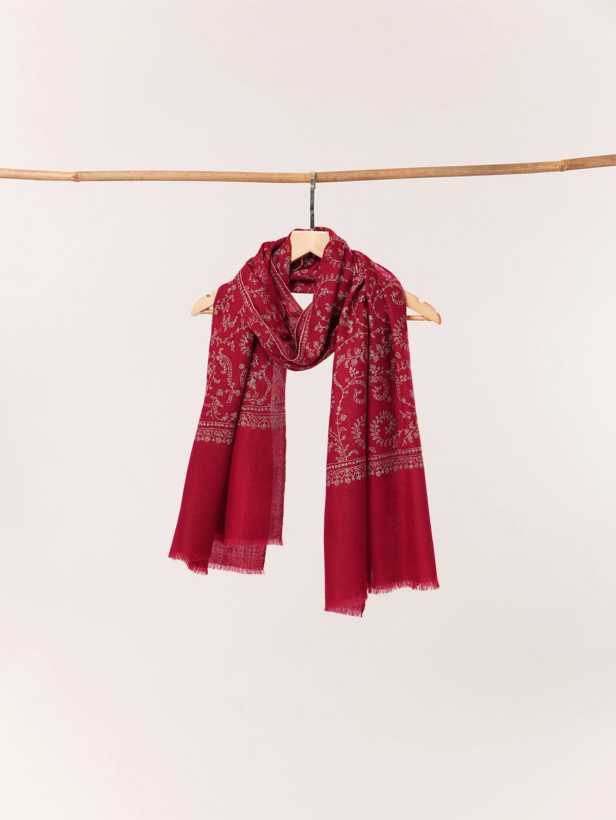Maroon Baby Soft Cashmere Scarf with Jali Hand Sozni Embroidery Shahkaar.com