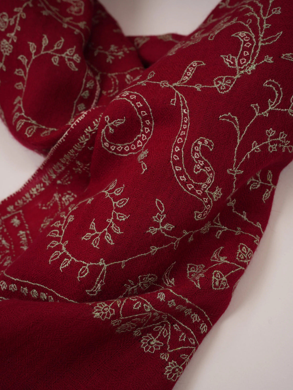 Maroon Baby Soft Cashmere Scarf with Jali Hand Sozni Embroidery Shahkaar.com