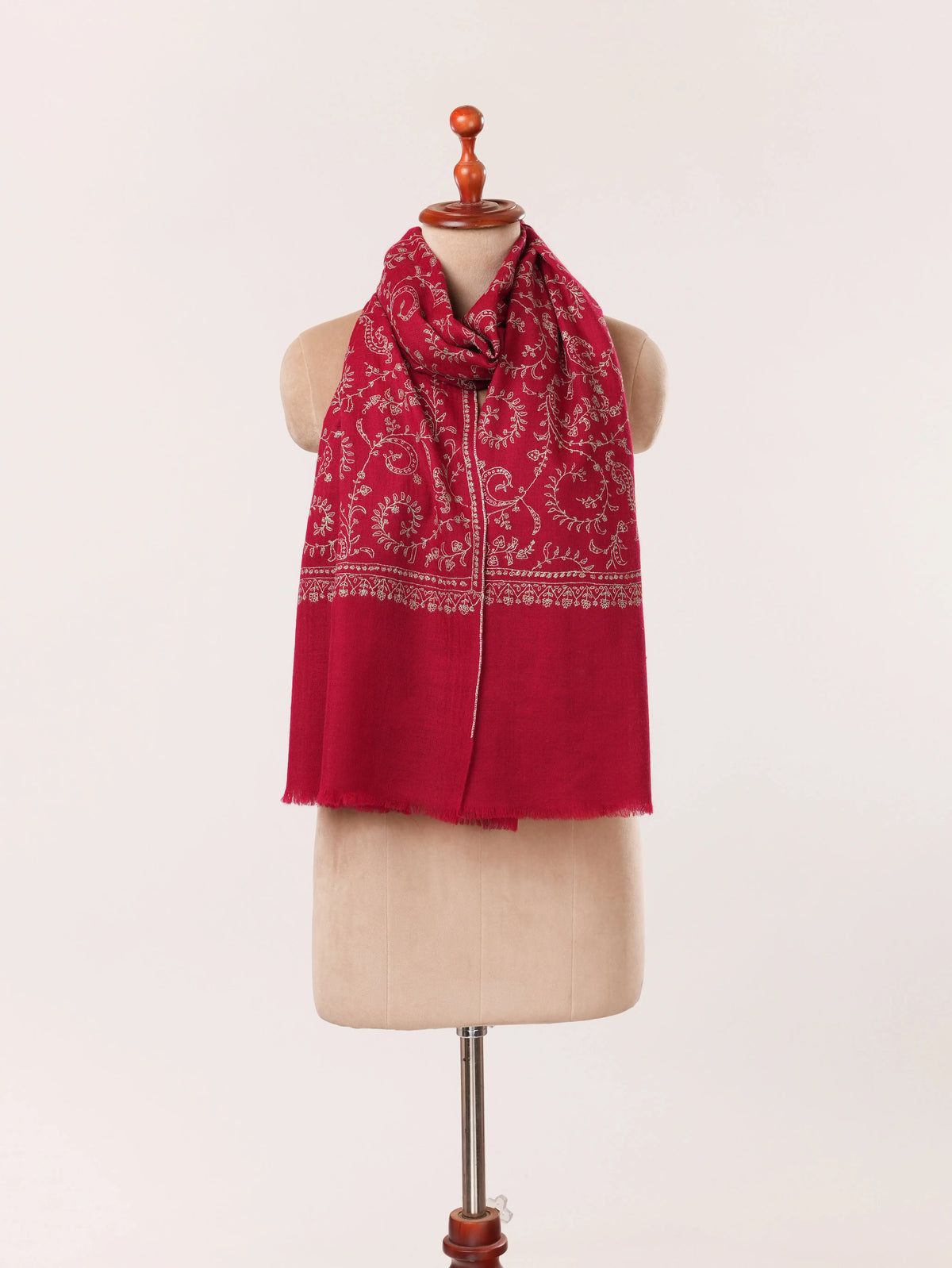 Maroon Baby Soft Cashmere Scarf with Jali Hand Sozni Embroidery Shahkaar.com