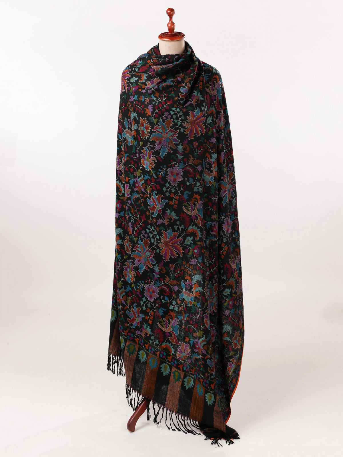 Kashmiri Black Kani Handwoven Authentic Long Pashmina Shawl