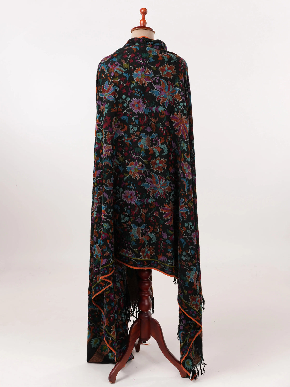 Kashmiri Black Kani Handwoven Authentic Long Pashmina Shawl