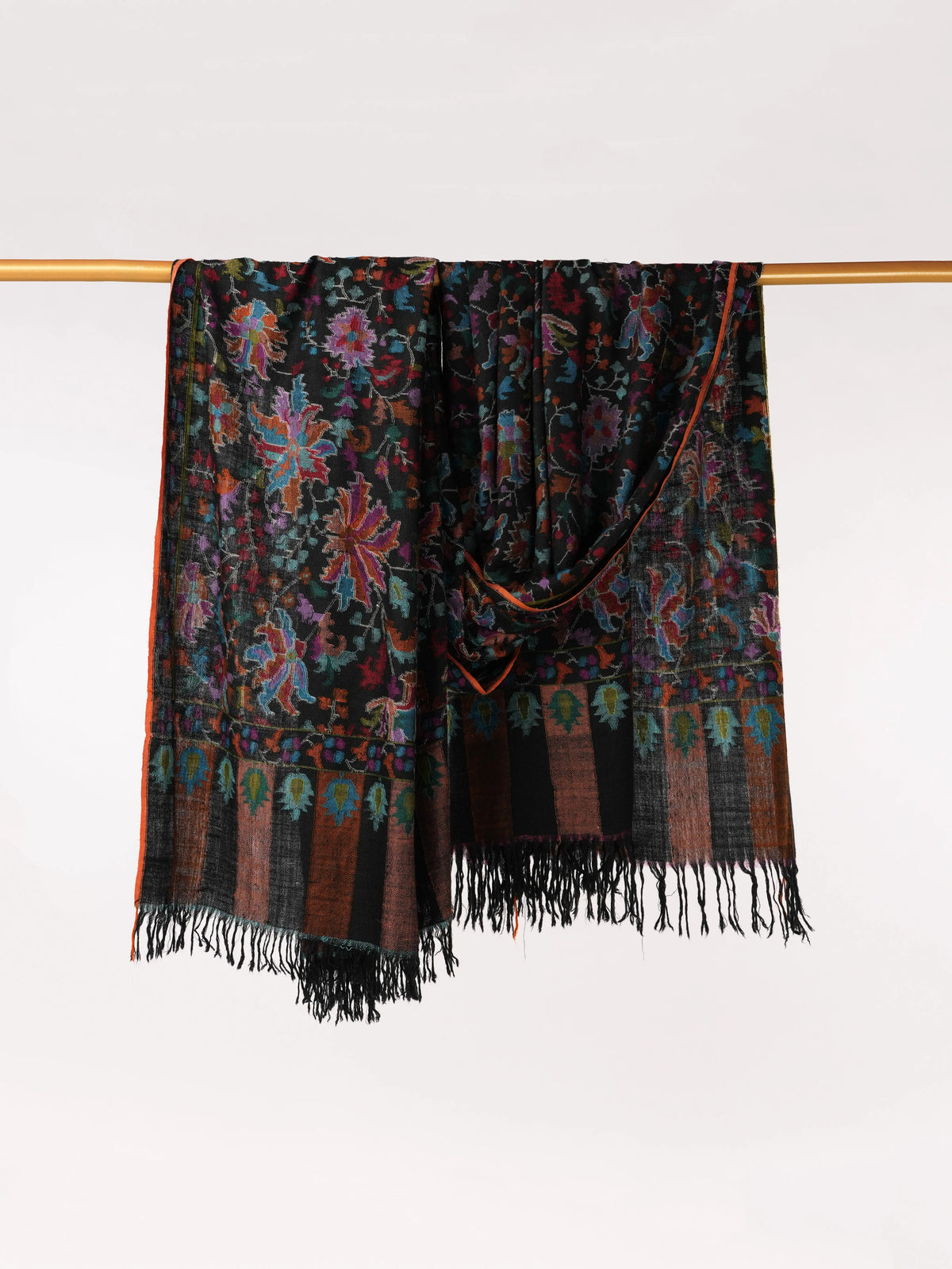 Kashmiri Black Kani Handwoven Authentic Long Pashmina Shawl