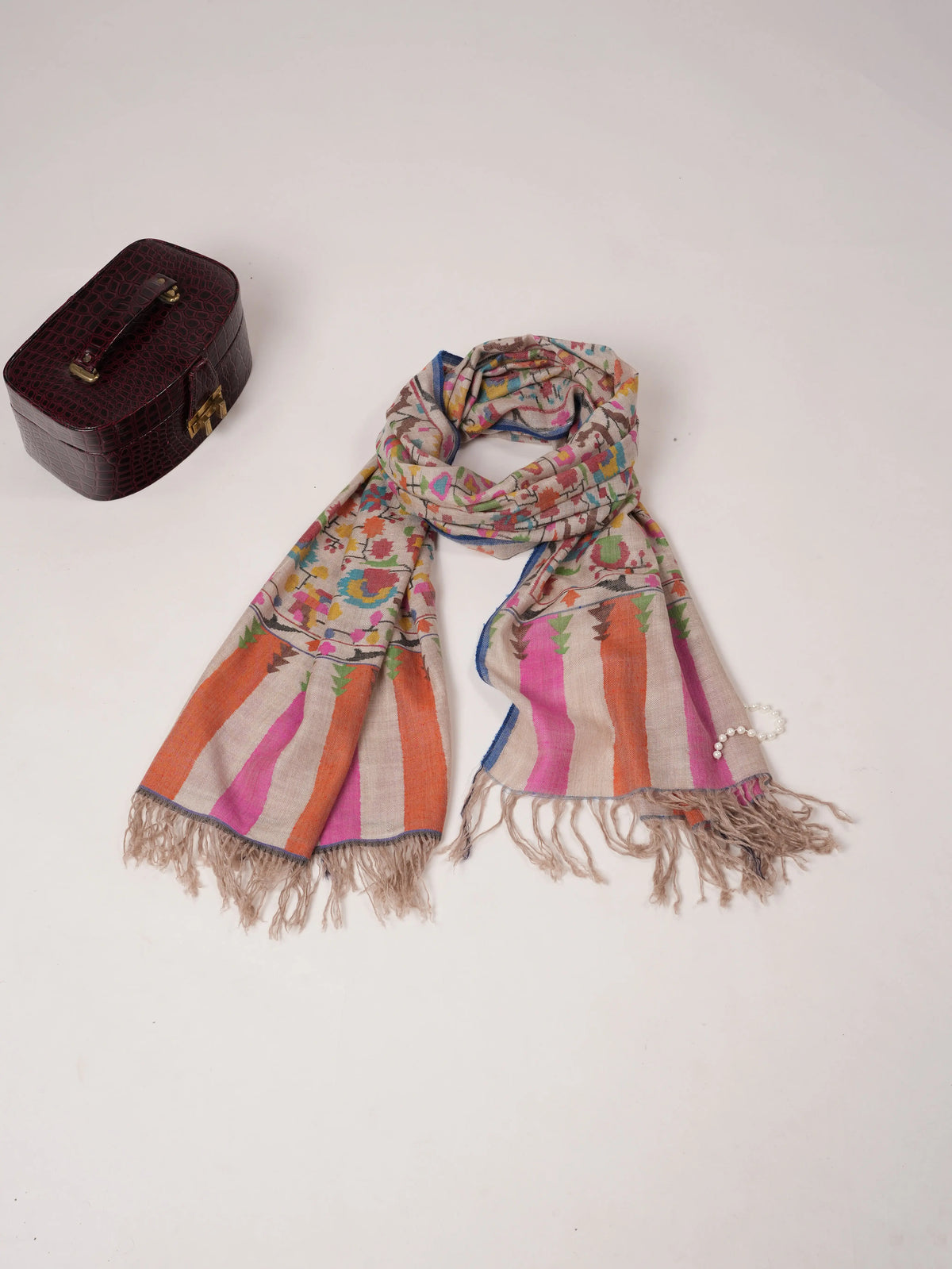 Handwoven Kani Natural Silver Authentic Cashmere Scarf