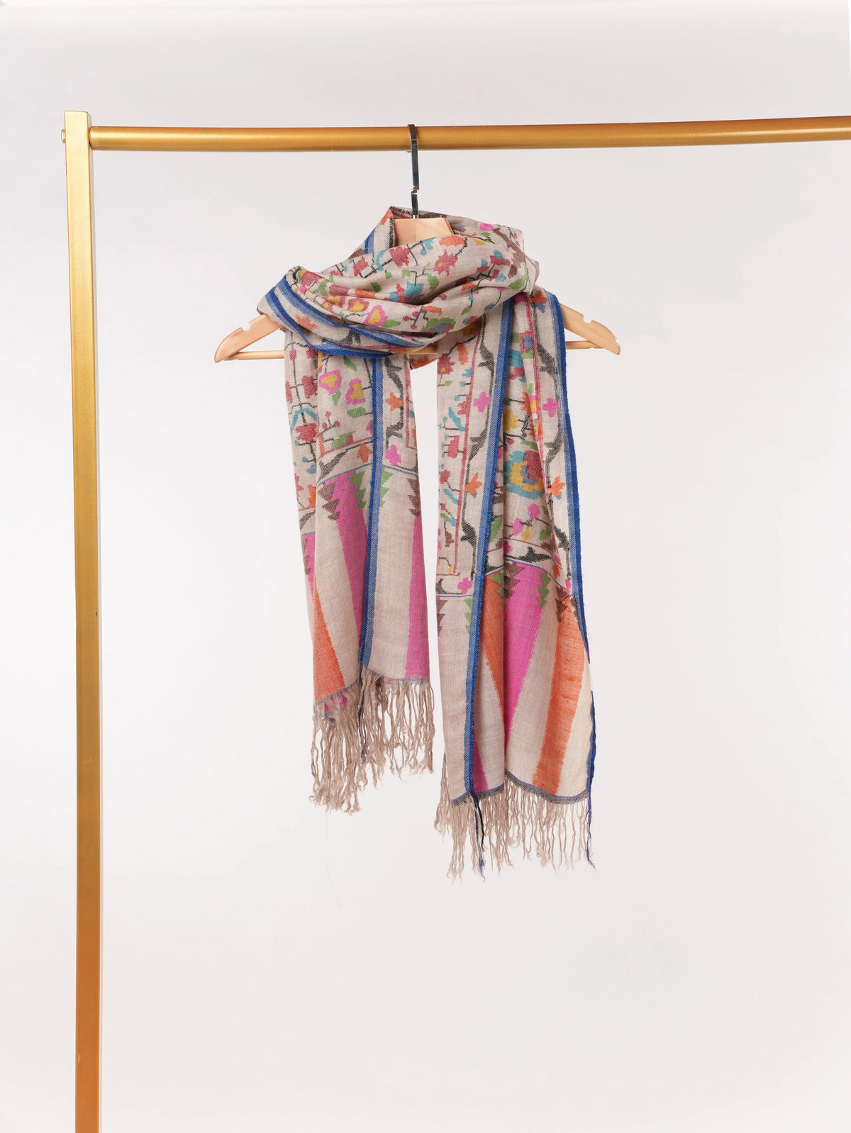 Handwoven Kani Natural Silver Authentic Cashmere Scarf