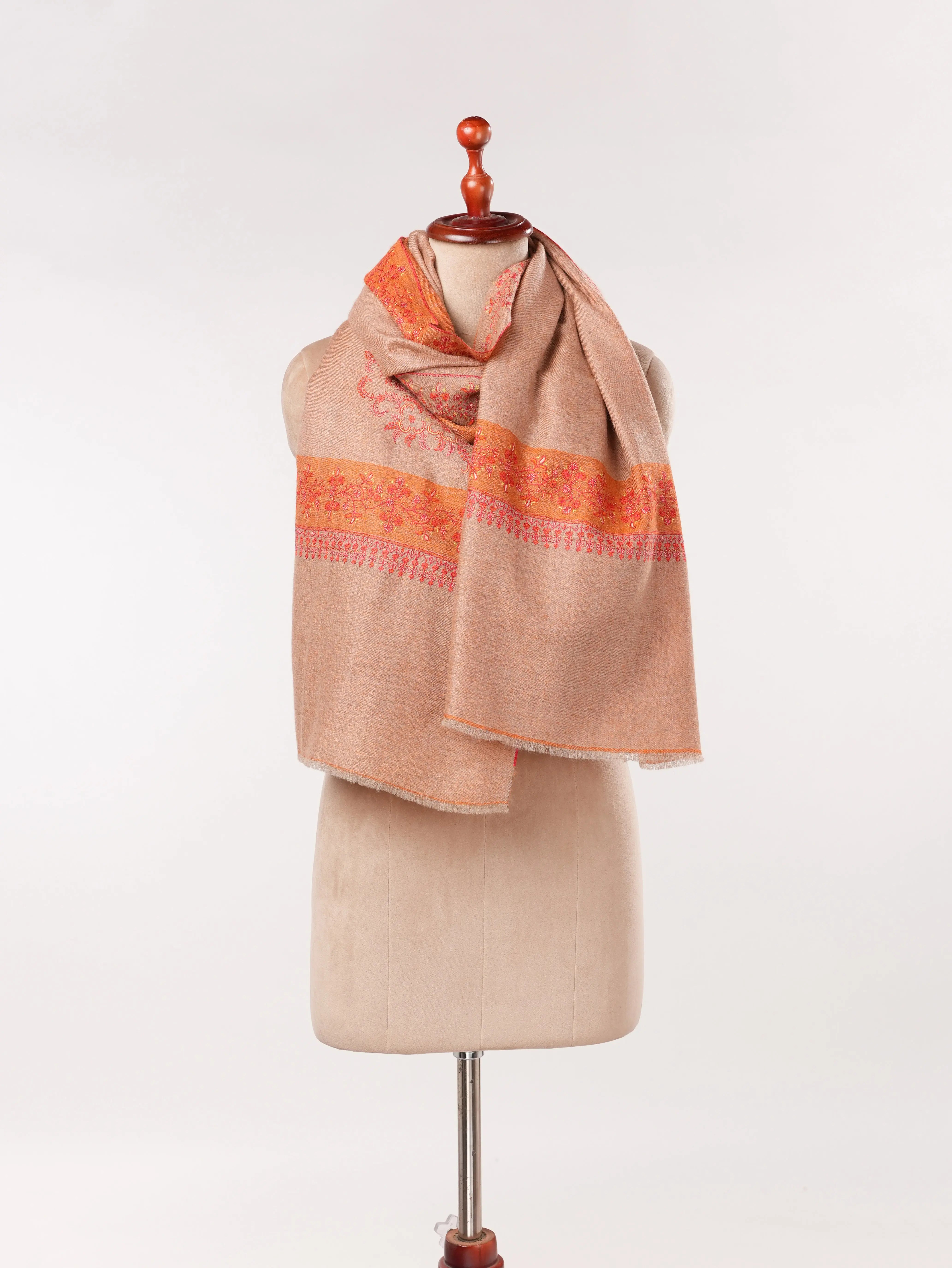 Daurdar Double Shade Hand Embroidered Kashmiri Handwoven Pashmina Shawl Shahkaar.com
