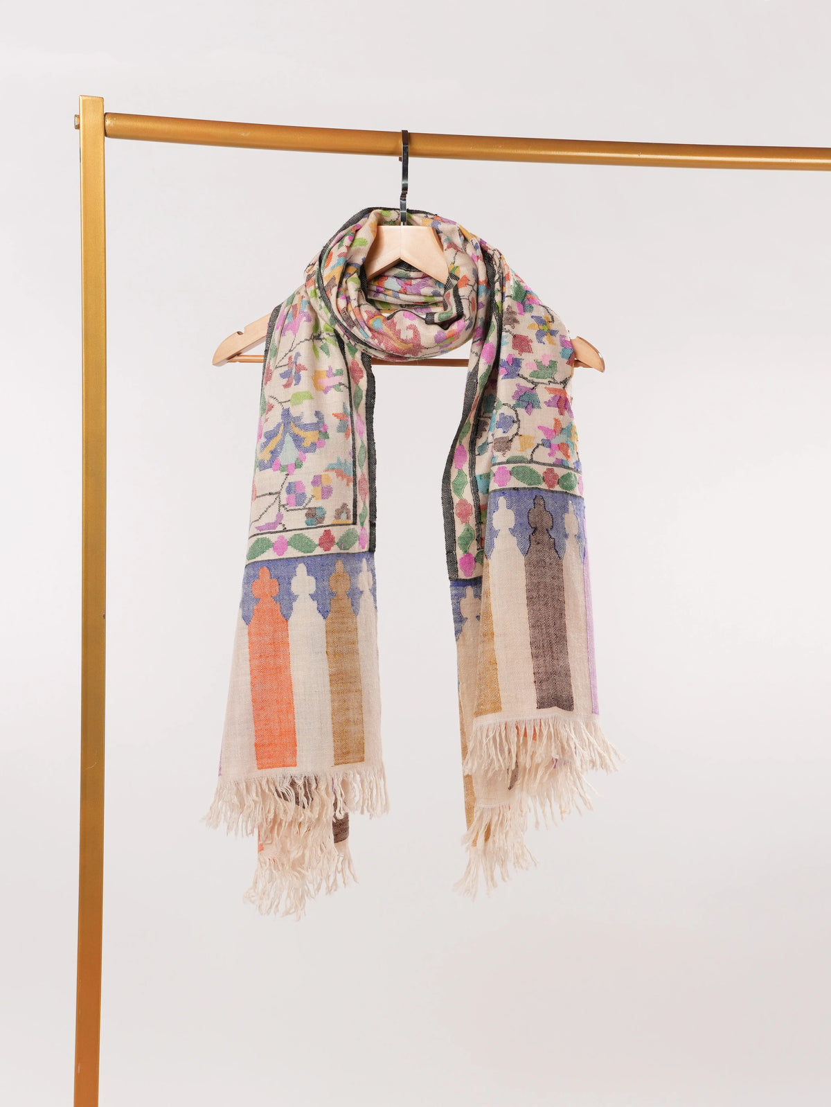 Natural White Kani Handwoven Genuine Pashmina Shawl Shahkaar.com
