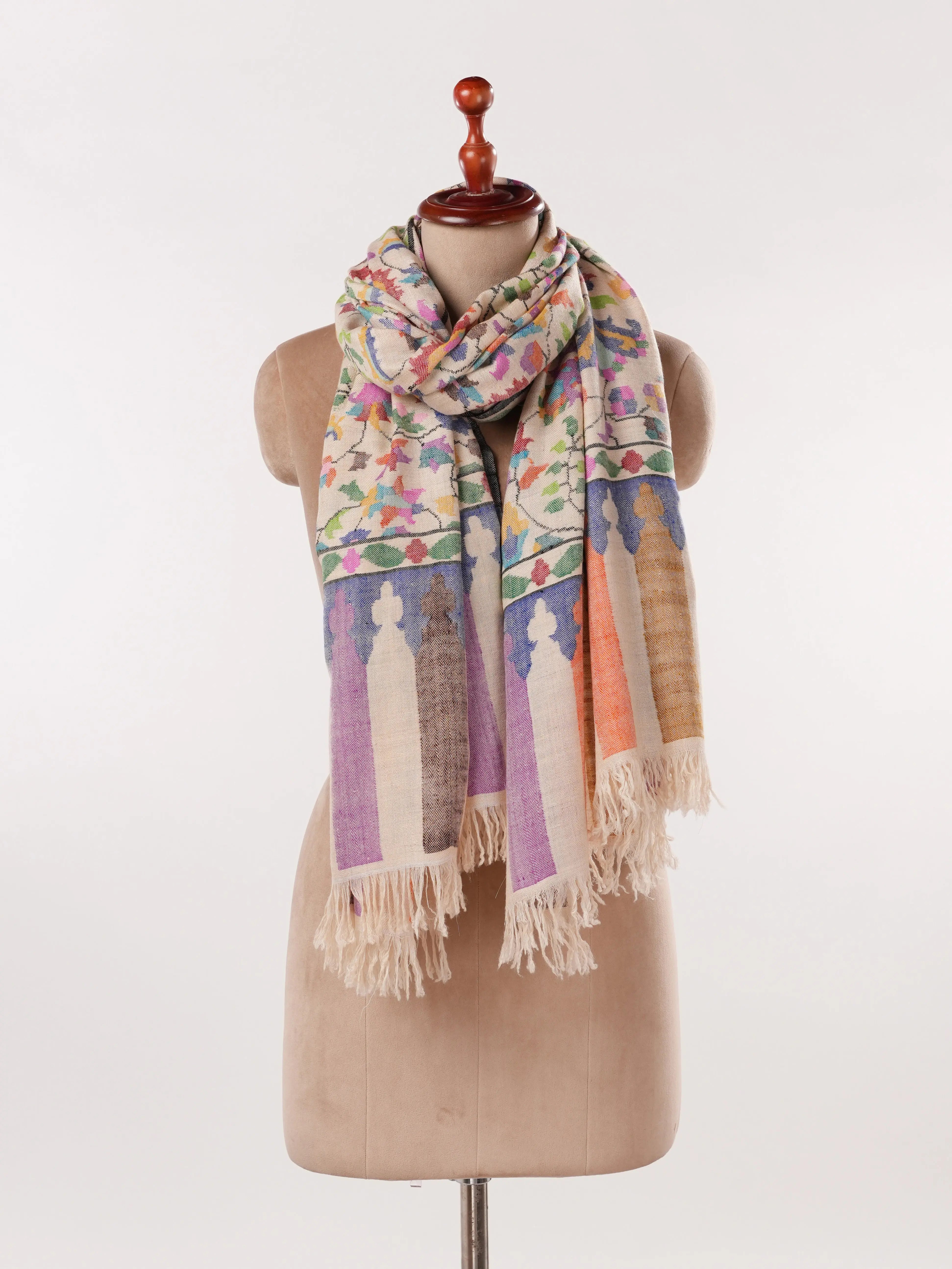 Natural White Kani Handwoven Genuine Pashmina Shawl Shahkaar.com
