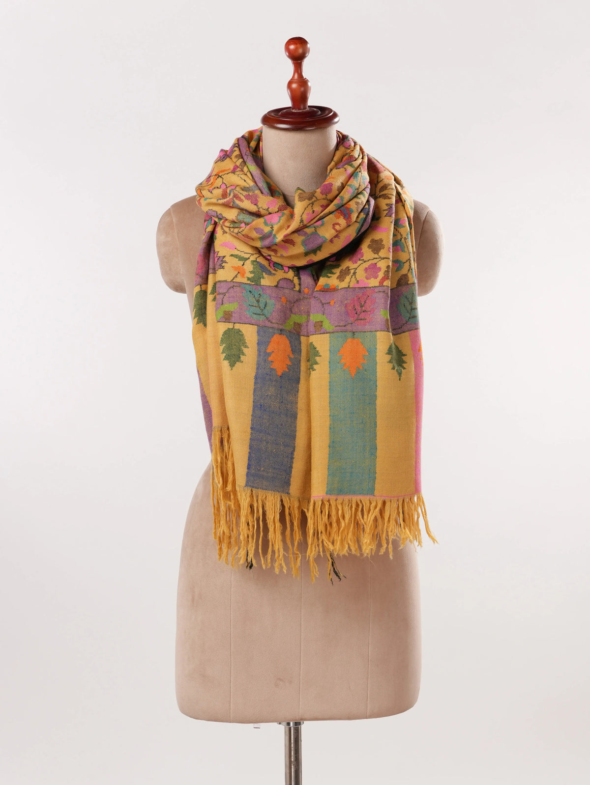 Handwoven Mustard Lightweight Pashmina Kani Shawl from Kashmir Shahkaar.com