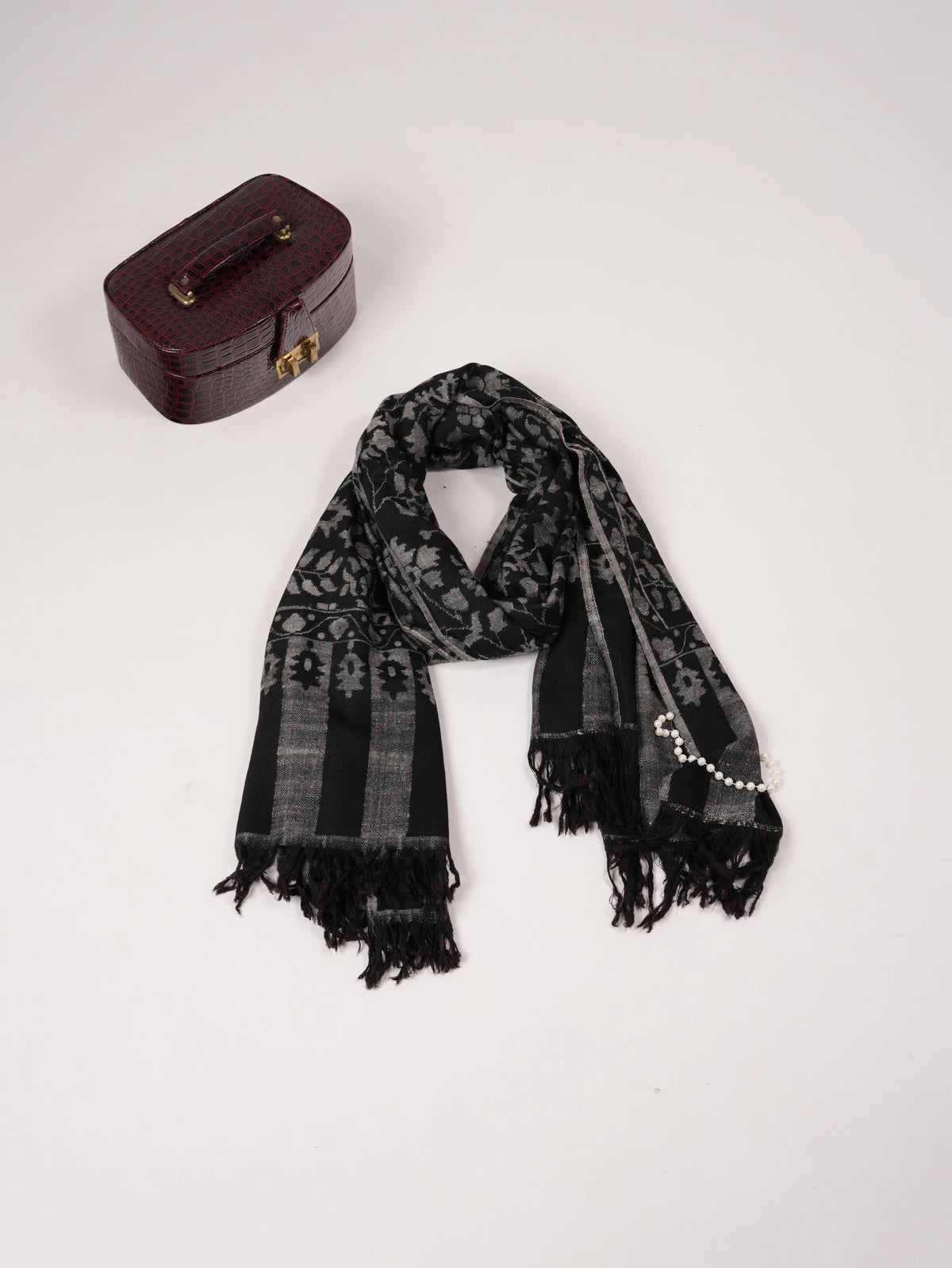 Women's Soft Black Handwoven Kani Pashmina Shawl Shahkaar.com