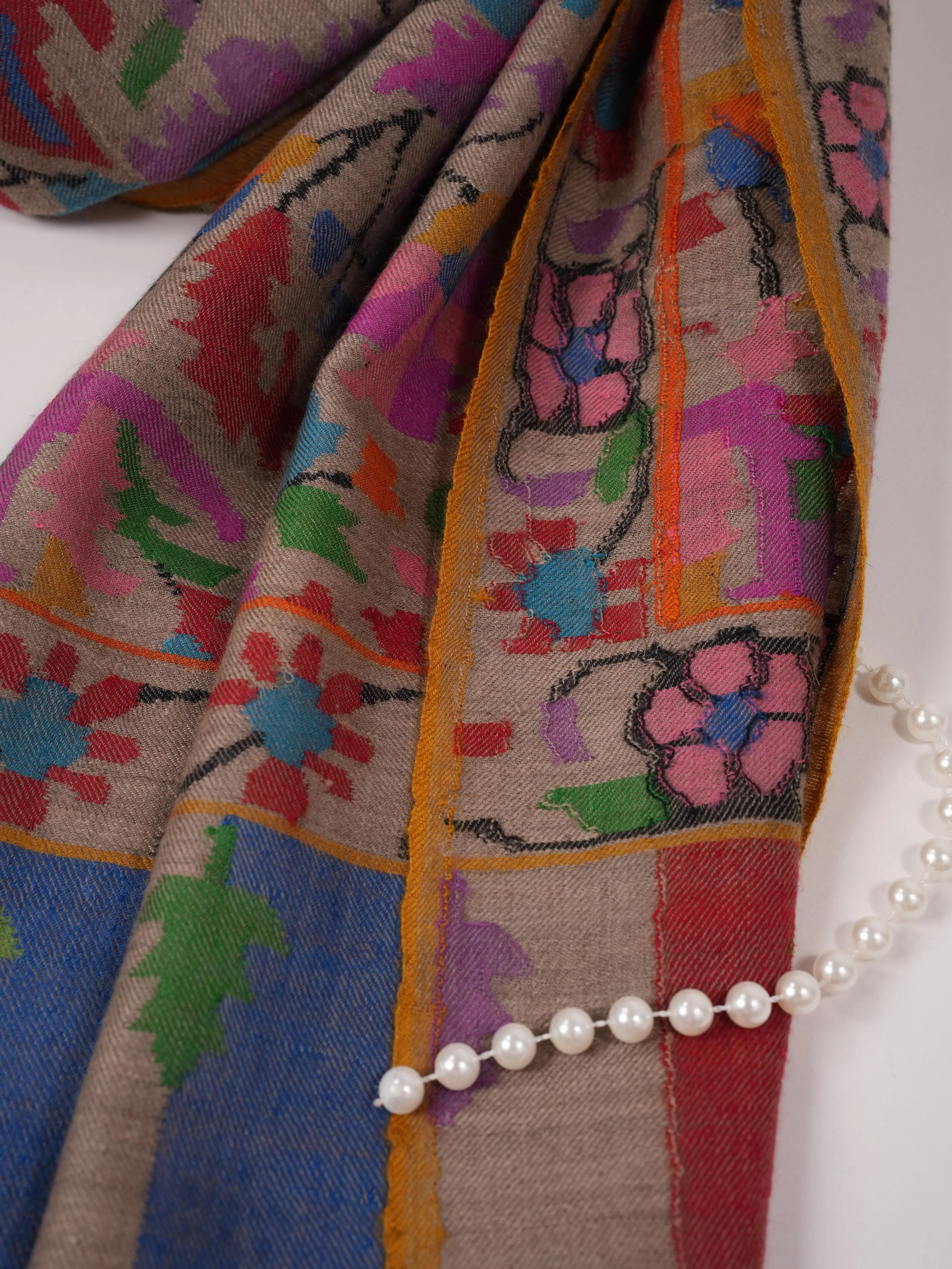 Handwoven Taupe Kani Genuine Pashmina Shawl Shahkaar.com
