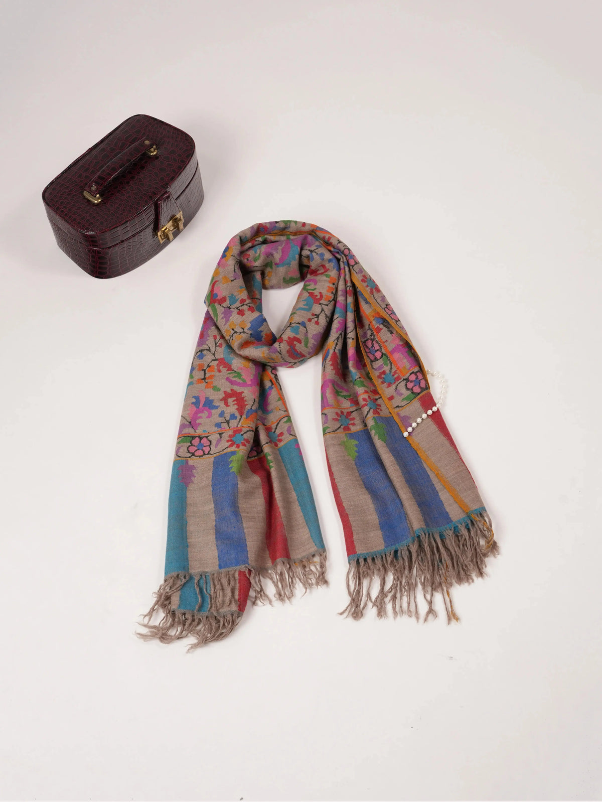 Handwoven Taupe Kani Genuine Pashmina Shawl Shahkaar.com