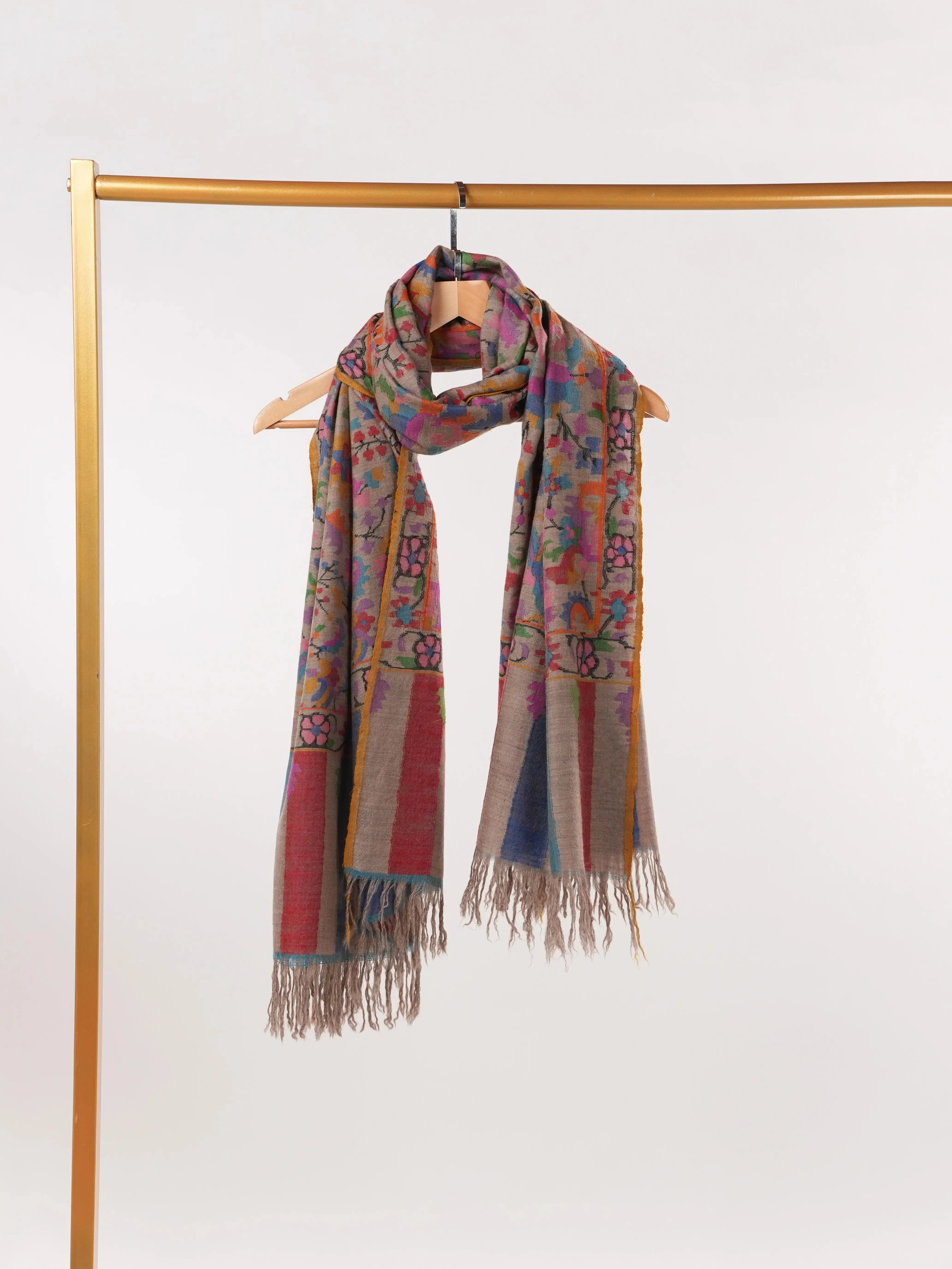 Handwoven Taupe Kani Genuine Pashmina Shawl Shahkaar.com