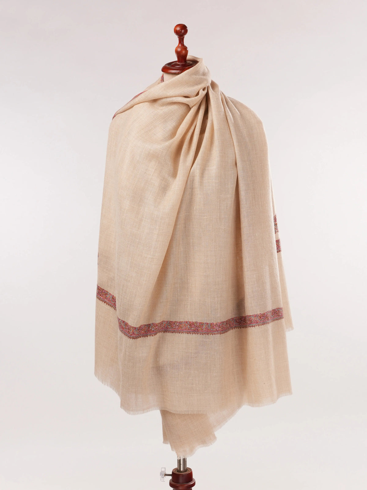 Offwhite Pashmina Shawl with Classic Hashidar Hand Embroidery Shahkaar.com
