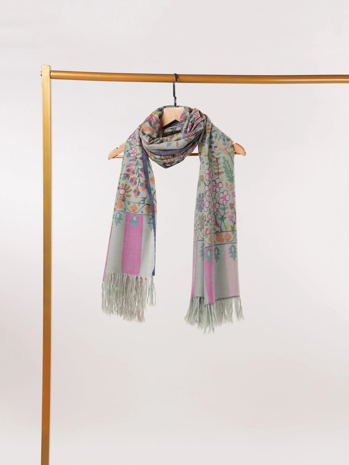 Handwoven Kani Kashmiri Original Greenish Pashmina Shawl Shahkaar.com