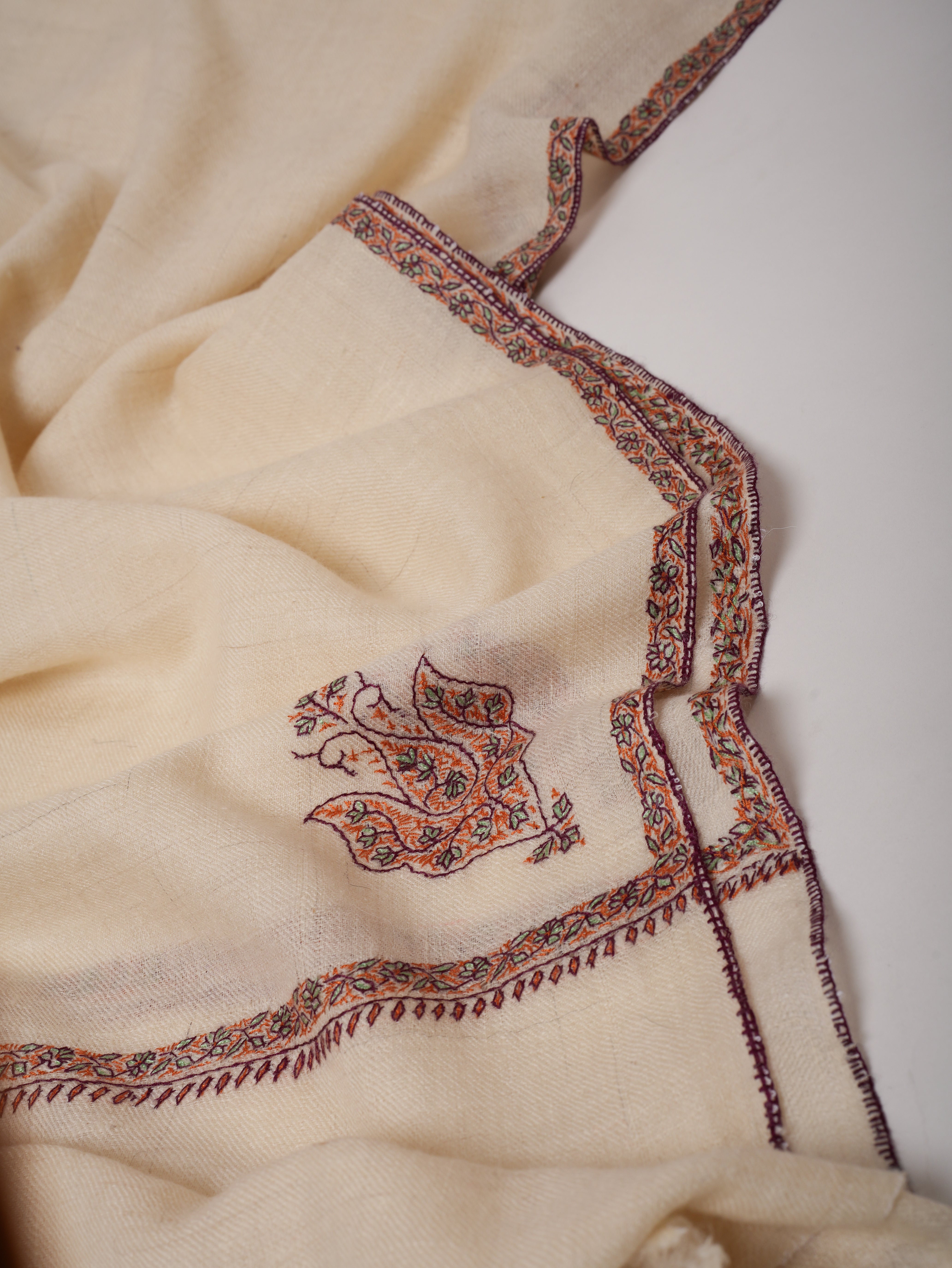 Off-White Oversized Baildar Embroidered Baby Soft Lightweight Kashmiri Shawl